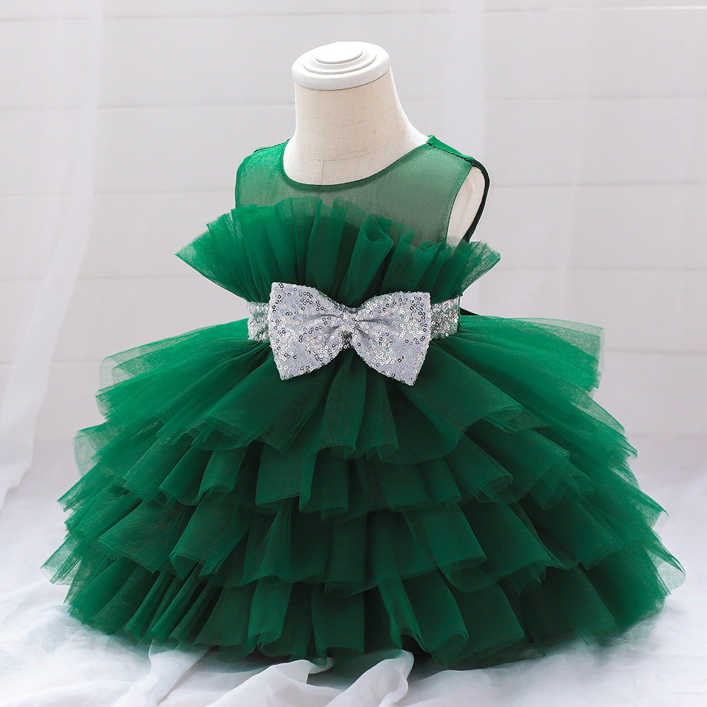 Sequin Bow Puffy Tulle Ball Gown Dress for Girls | Off Shoulder Kids Birthday Dress