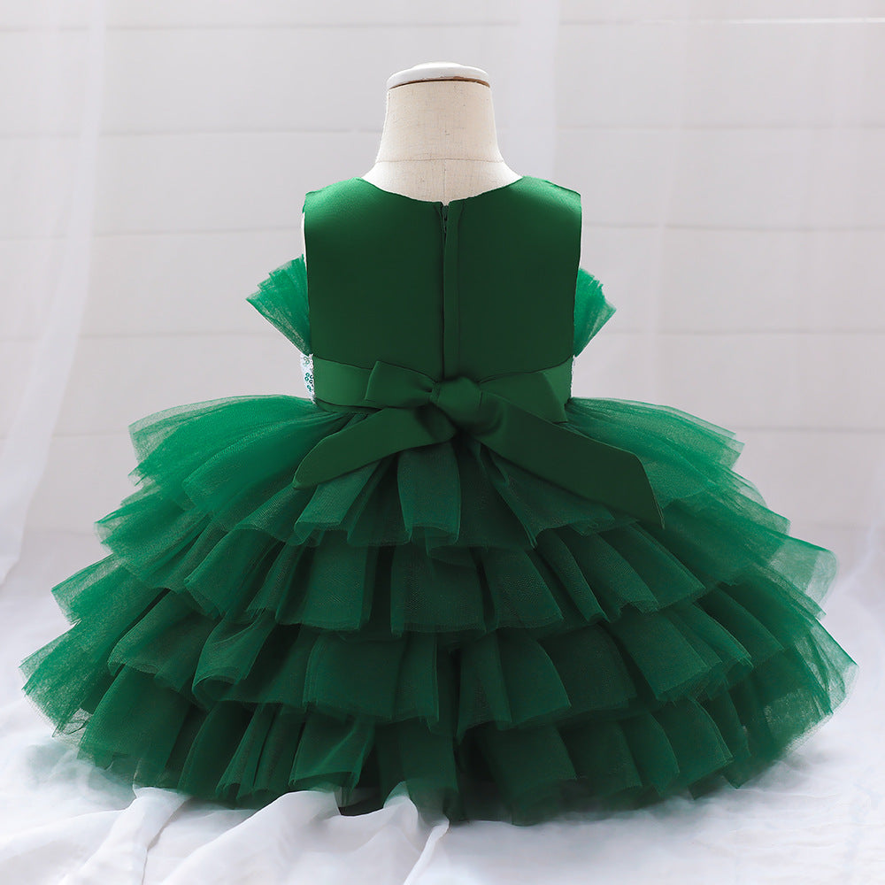 Sequin Bow Puffy Tulle Ball Gown Dress for Girls | Off Shoulder Kids Birthday Dress