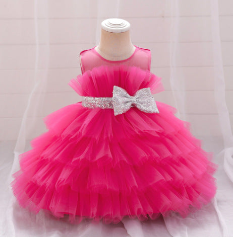 Sequin Bow Puffy Tulle Ball Gown Dress for Girls | Off Shoulder Kids Birthday Dress