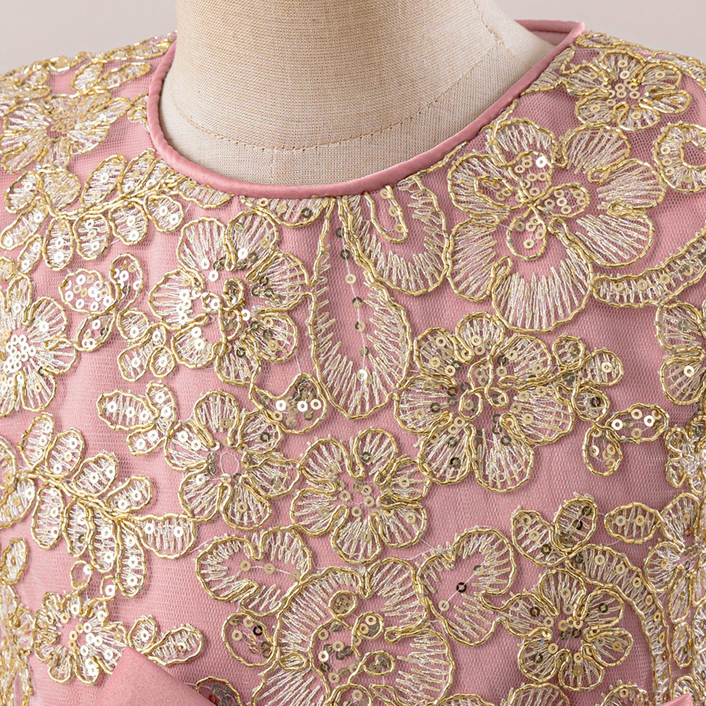 Sequin Lace Puff Sleeve Maxi Flower Girl Dress for Parties & Weddings