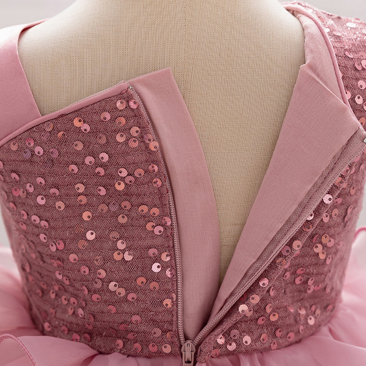 Pink Sequin Puffy Sleeve Ball Gown Dress for Girls - Party, Wedding, Flower Girl