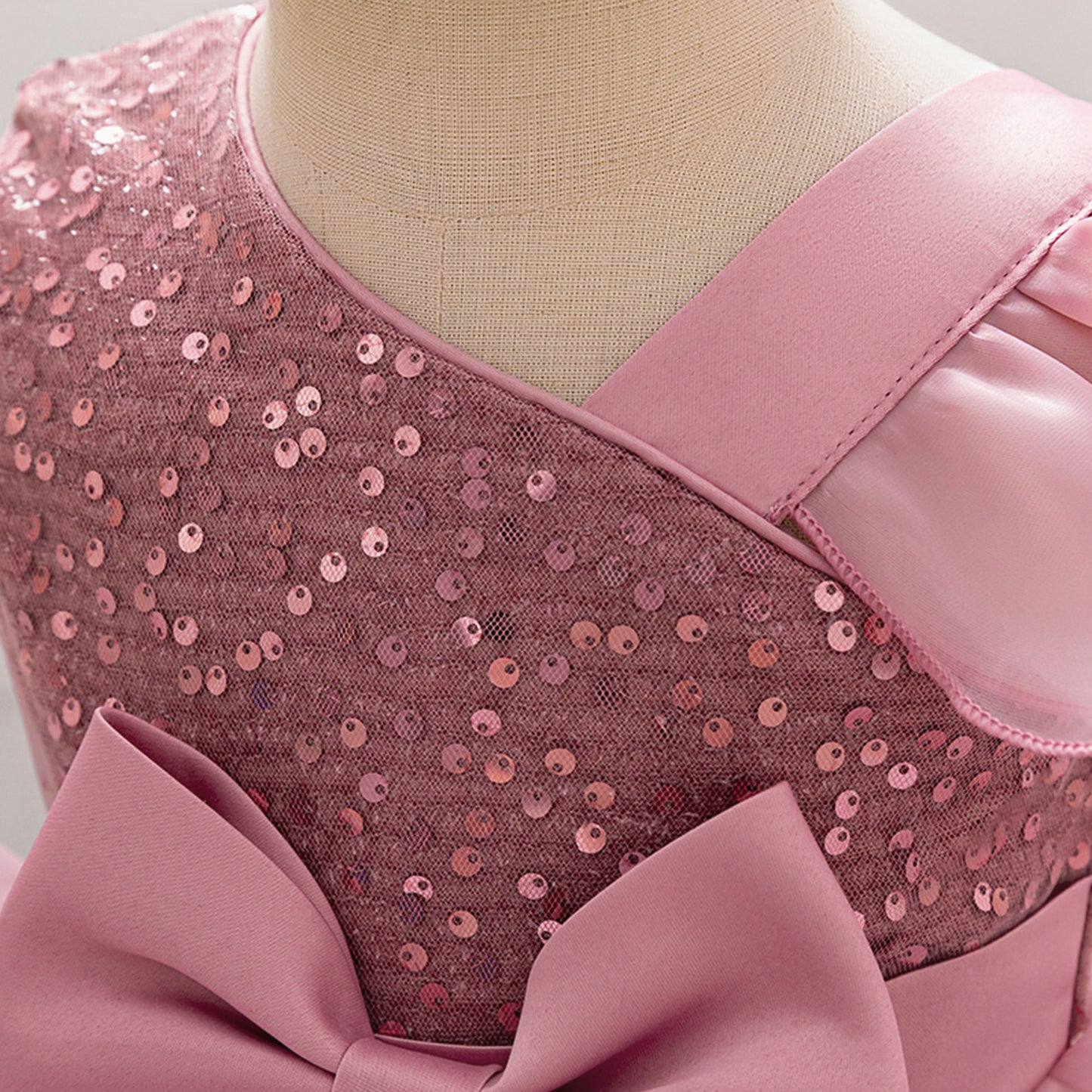 Pink Sequin Puffy Sleeve Ball Gown Dress for Girls - Party, Wedding, Flower Girl