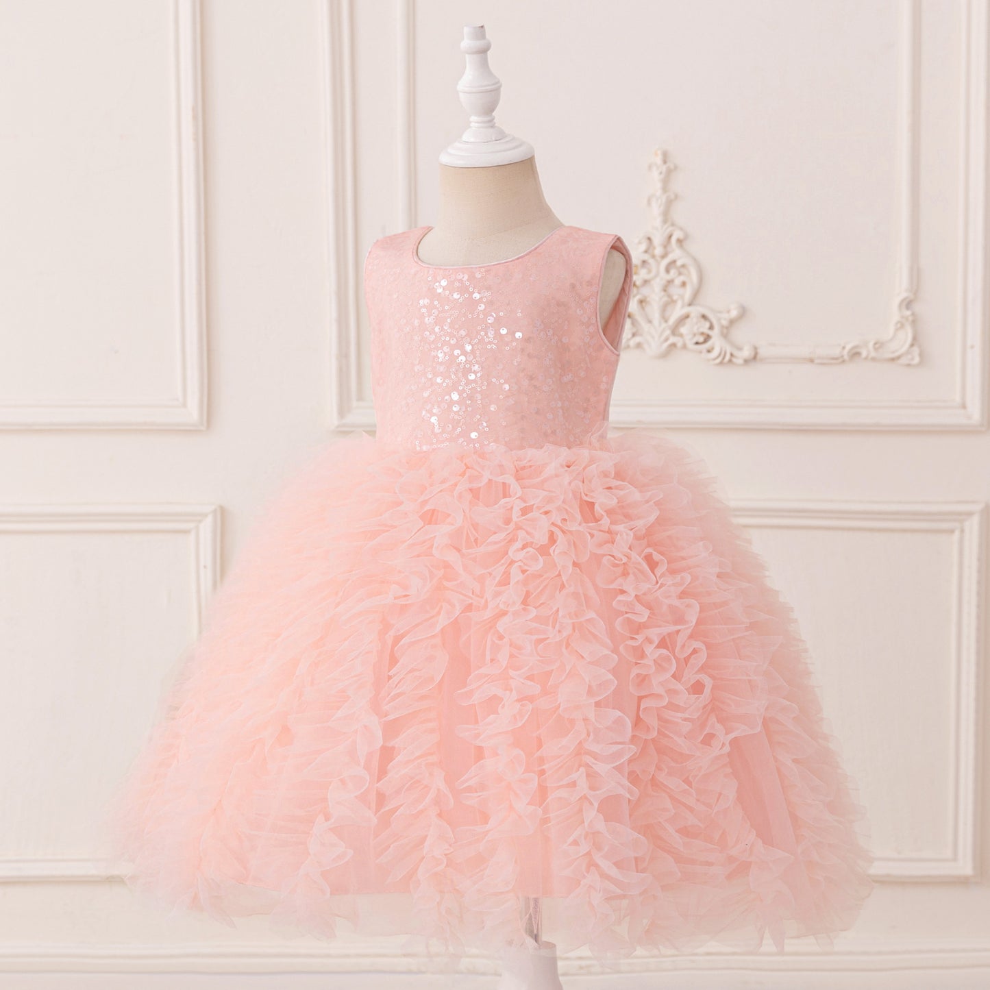 Kids' Sequin Puffy Ball Gown Dress – Tea-Length Flower Girl & Party Wear