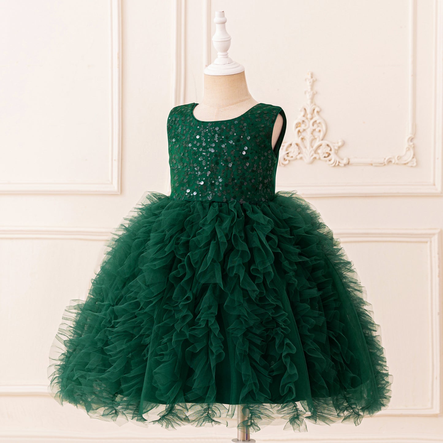 Kids' Sequin Puffy Ball Gown Dress – Tea-Length Flower Girl & Party Wear