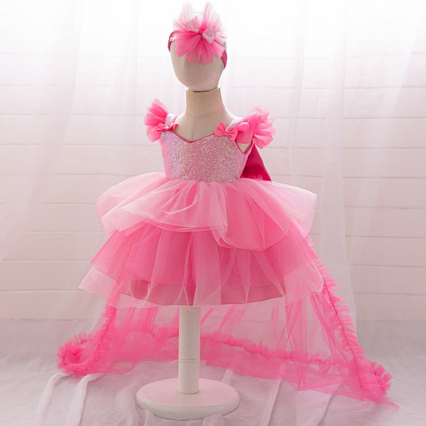 Sequin Sweetheart Puffy Ball Gown Tea-Length Dress for Little Girls