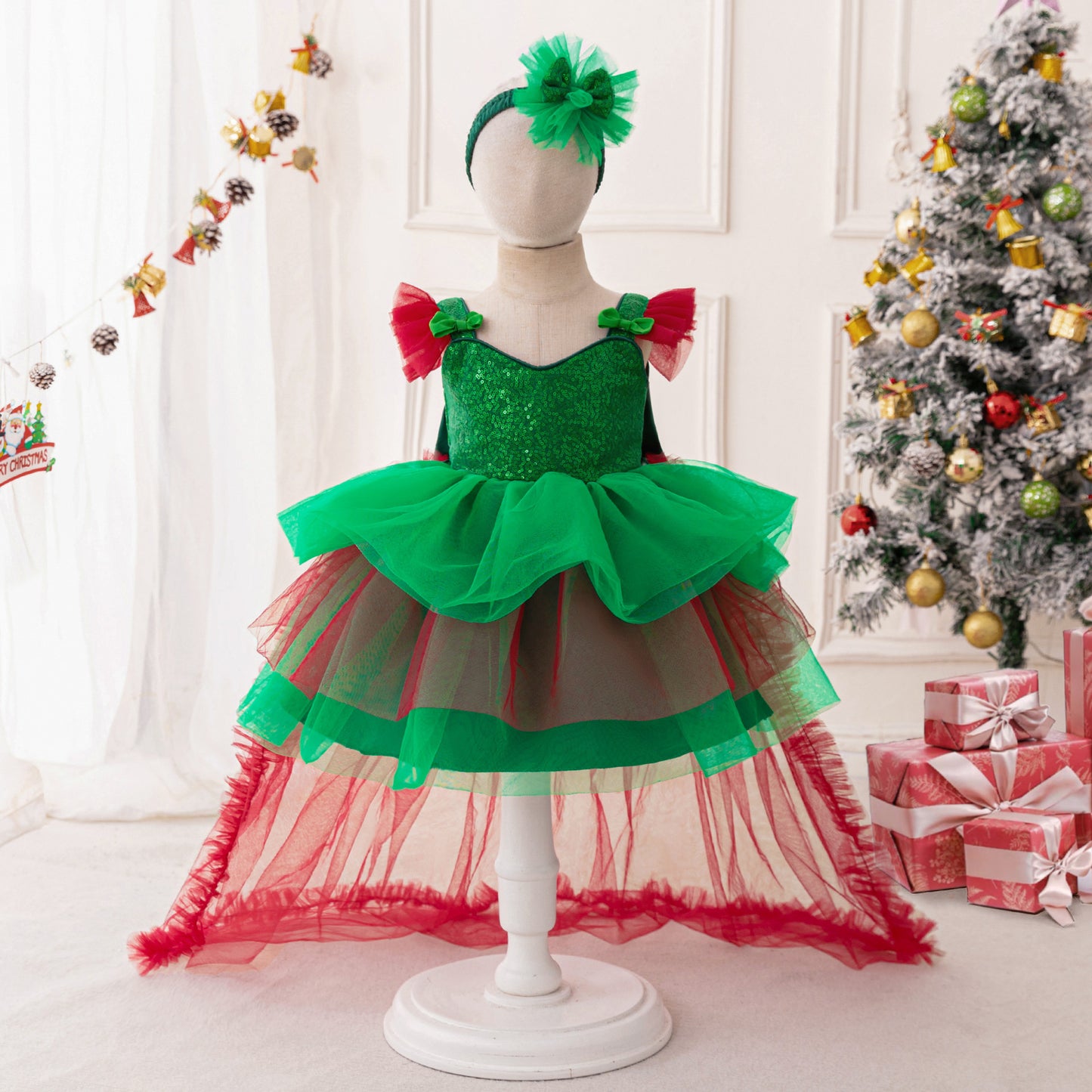 Sequin Sweetheart Puffy Ball Gown Tea-Length Dress for Little Girls