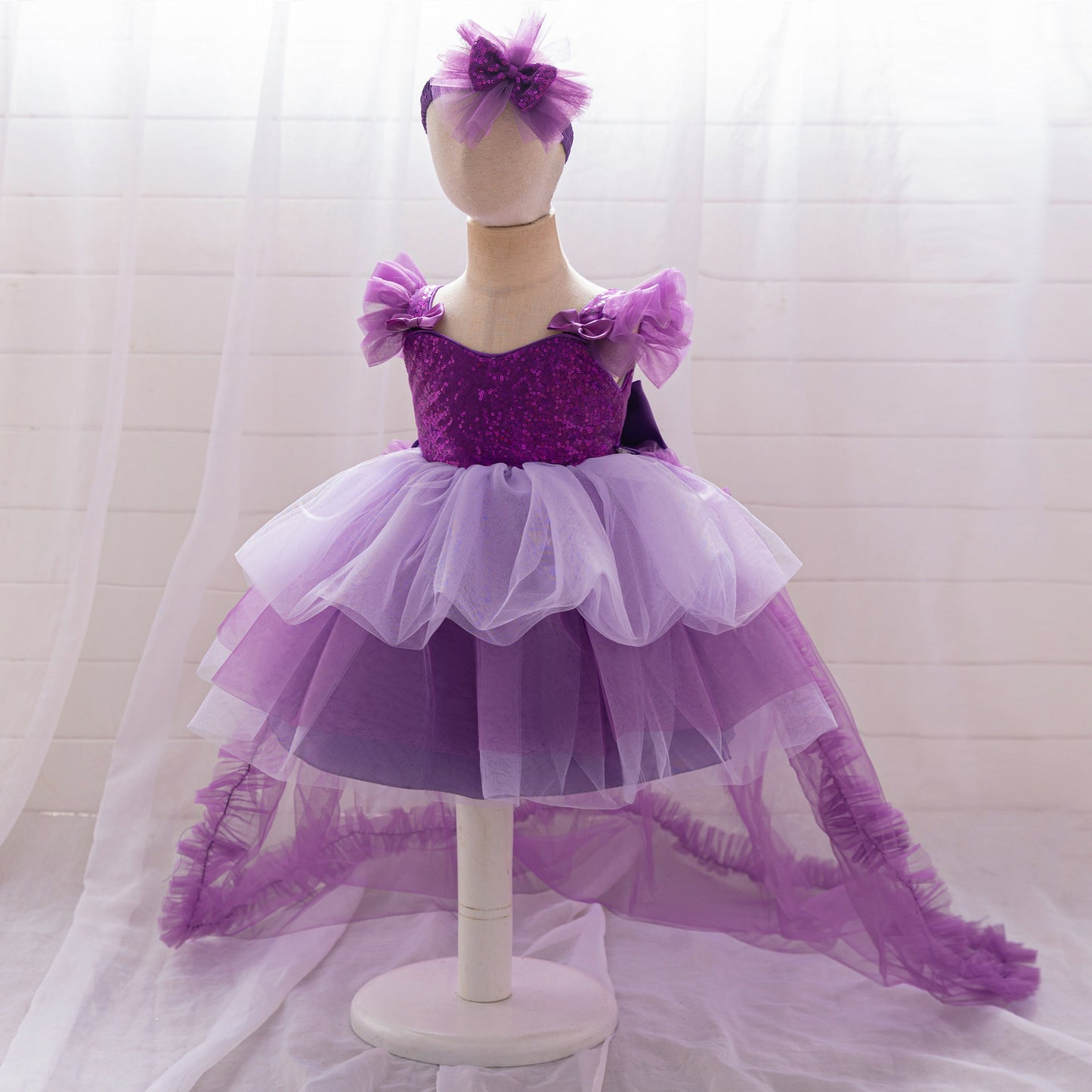 Sequin Sweetheart Puffy Ball Gown Tea-Length Dress for Little Girls