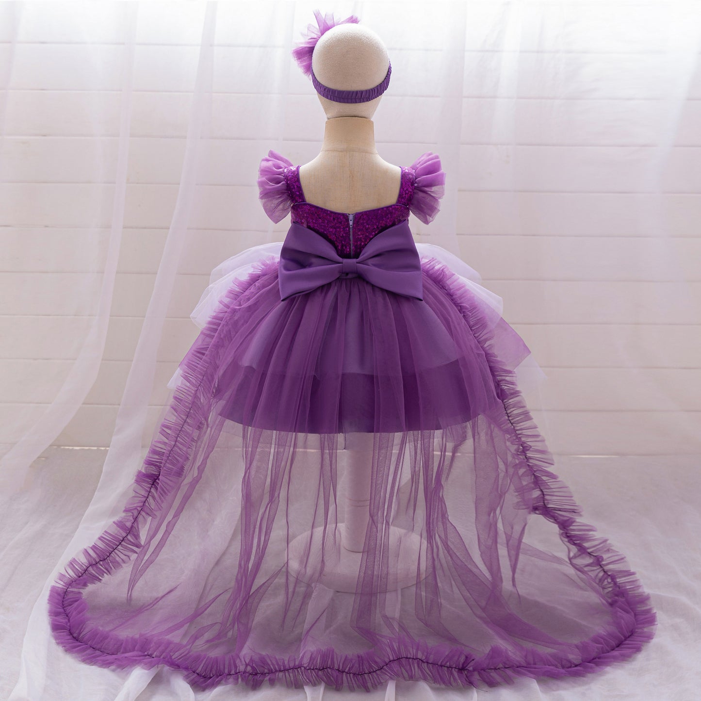 Sequin Sweetheart Puffy Ball Gown Tea-Length Dress for Little Girls
