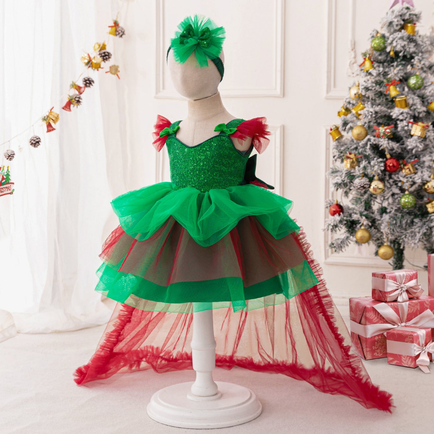 Sequin Sweetheart Puffy Ball Gown Tea-Length Dress for Little Girls