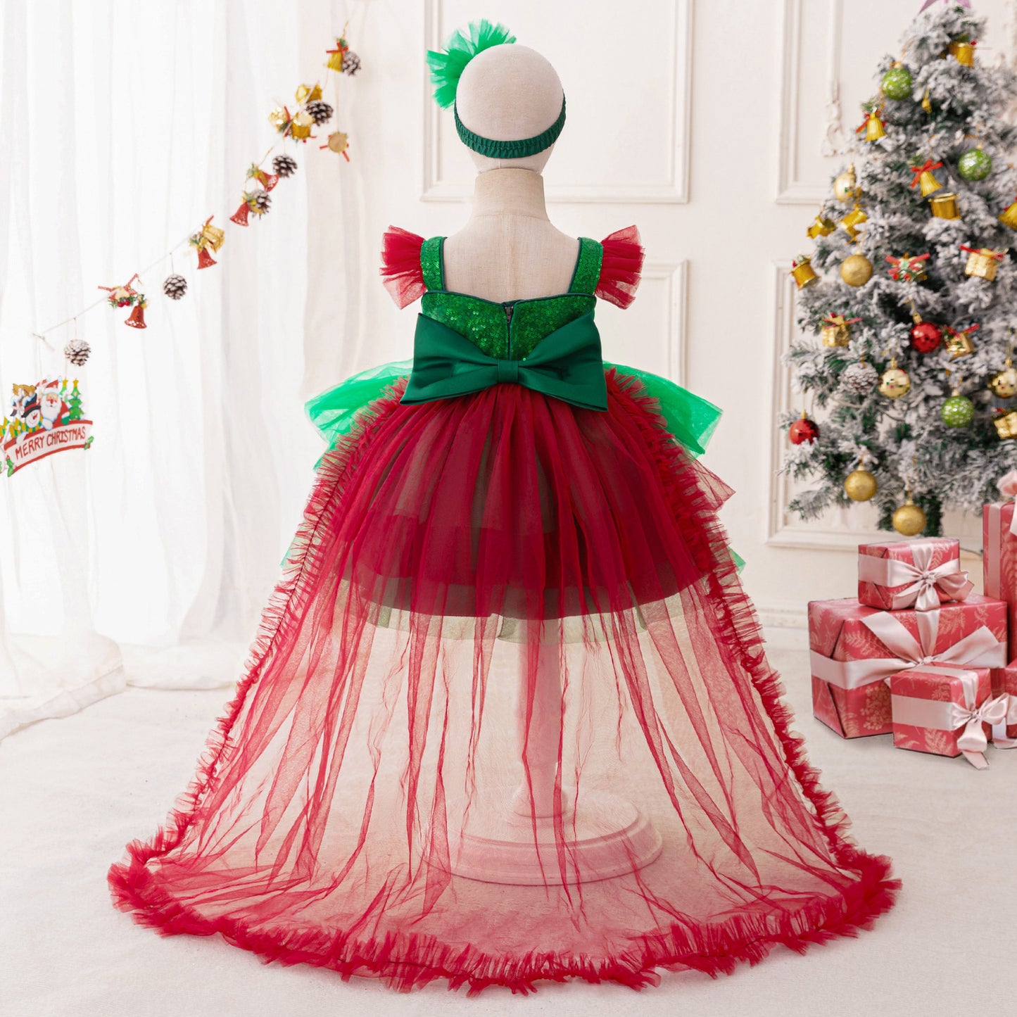 Sequin Sweetheart Puffy Ball Gown Tea-Length Dress for Little Girls