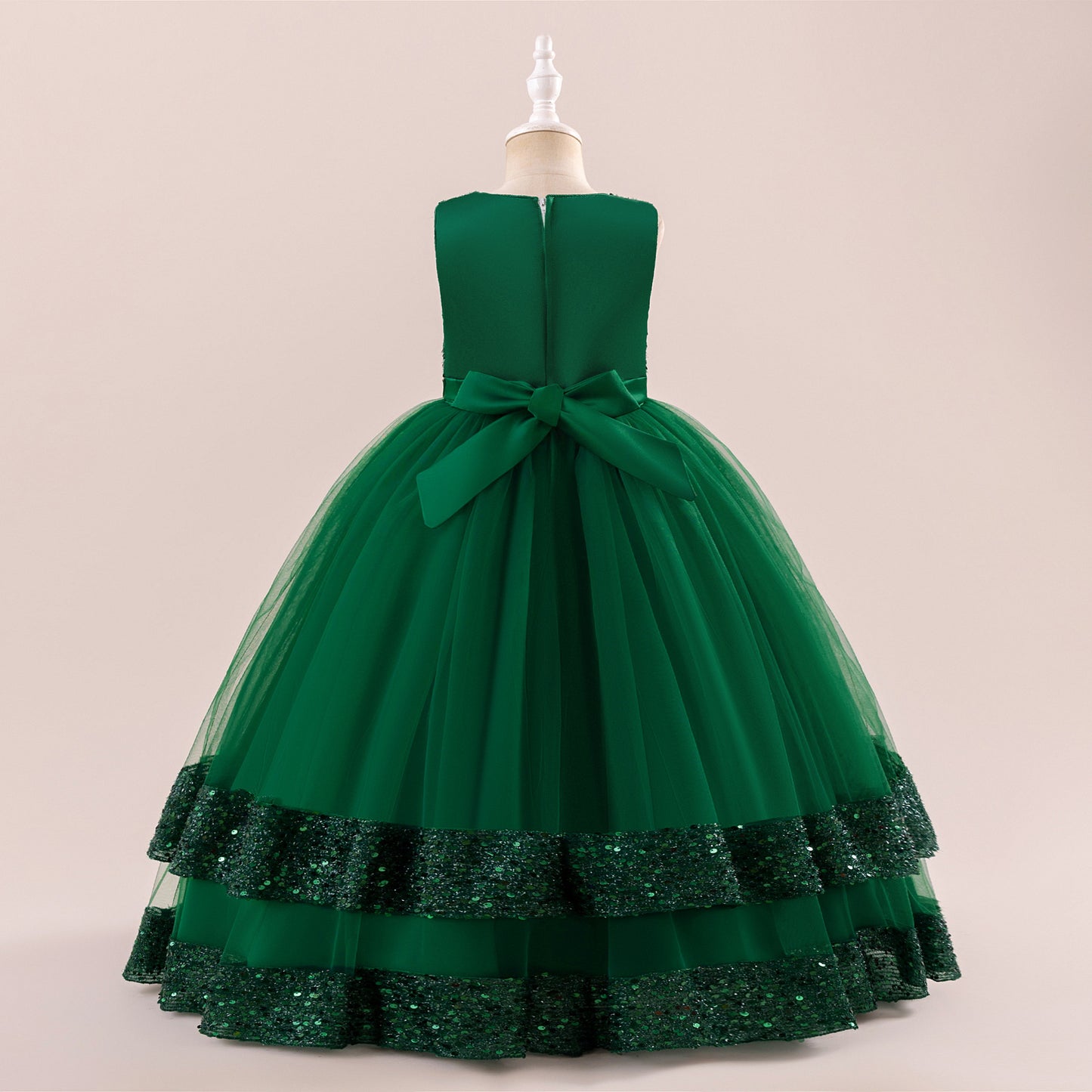 Girls' Sequin Tulle Maxi Dress with Bowknot – Party & Formal A-line Gown