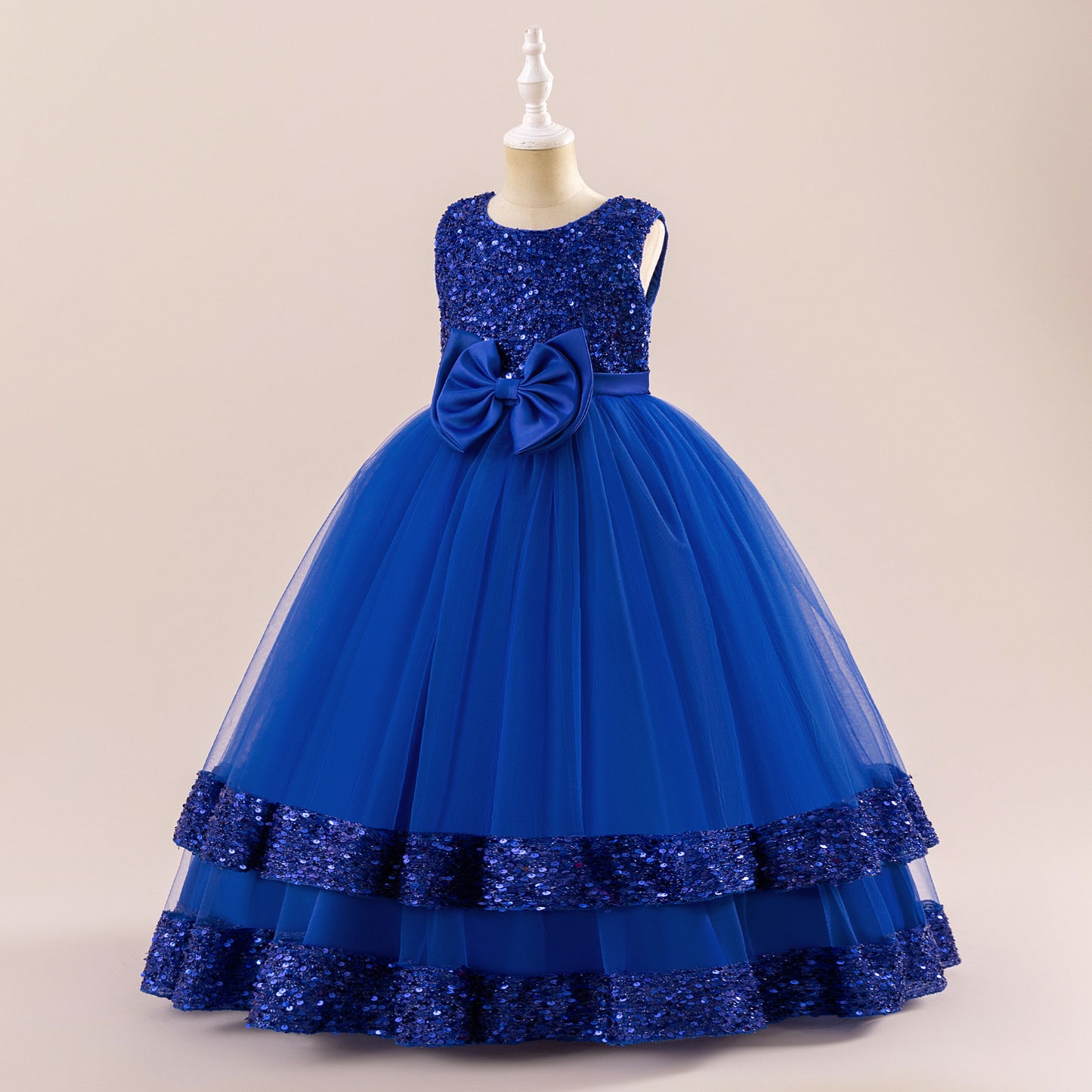 Girls' Sequin Tulle Maxi Dress with Bowknot – Party & Formal A-line Gown