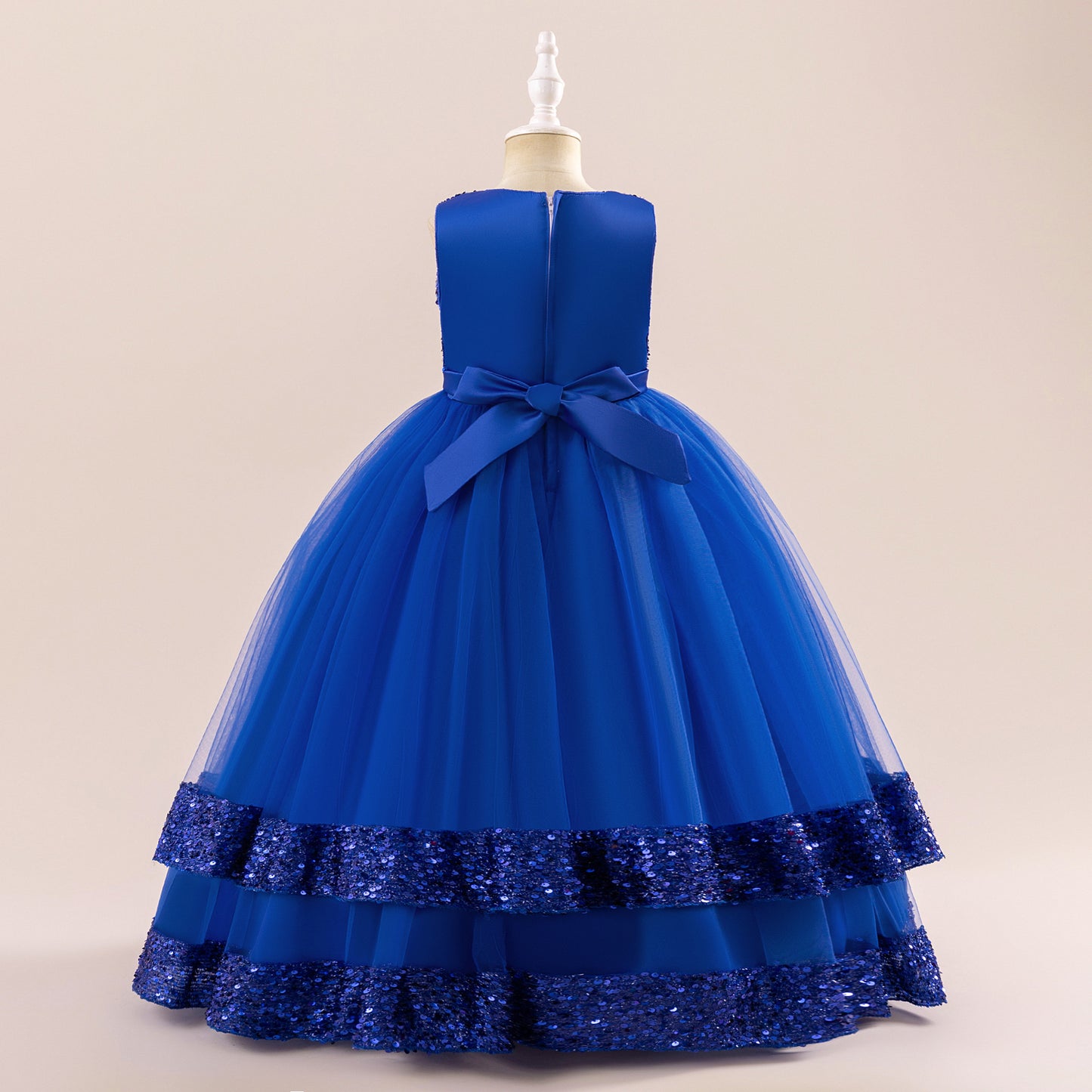 Girls' Sequin Tulle Maxi Dress with Bowknot – Party & Formal A-line Gown