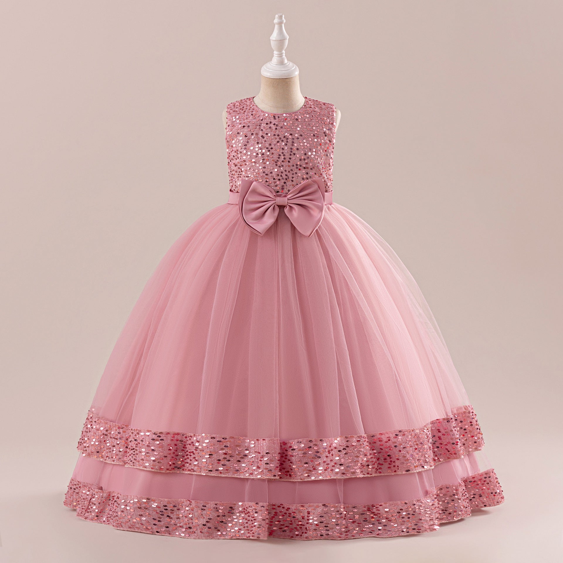 Frocklet Girls' Sequin Tulle Maxi Dress with Bowknot – Party & Formal A-line Gown 1