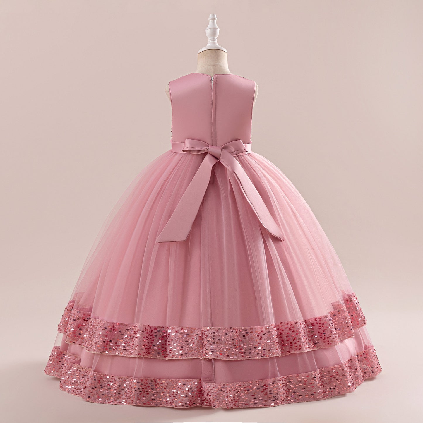 Girls' Sequin Tulle Maxi Dress with Bowknot – Party & Formal A-line Gown