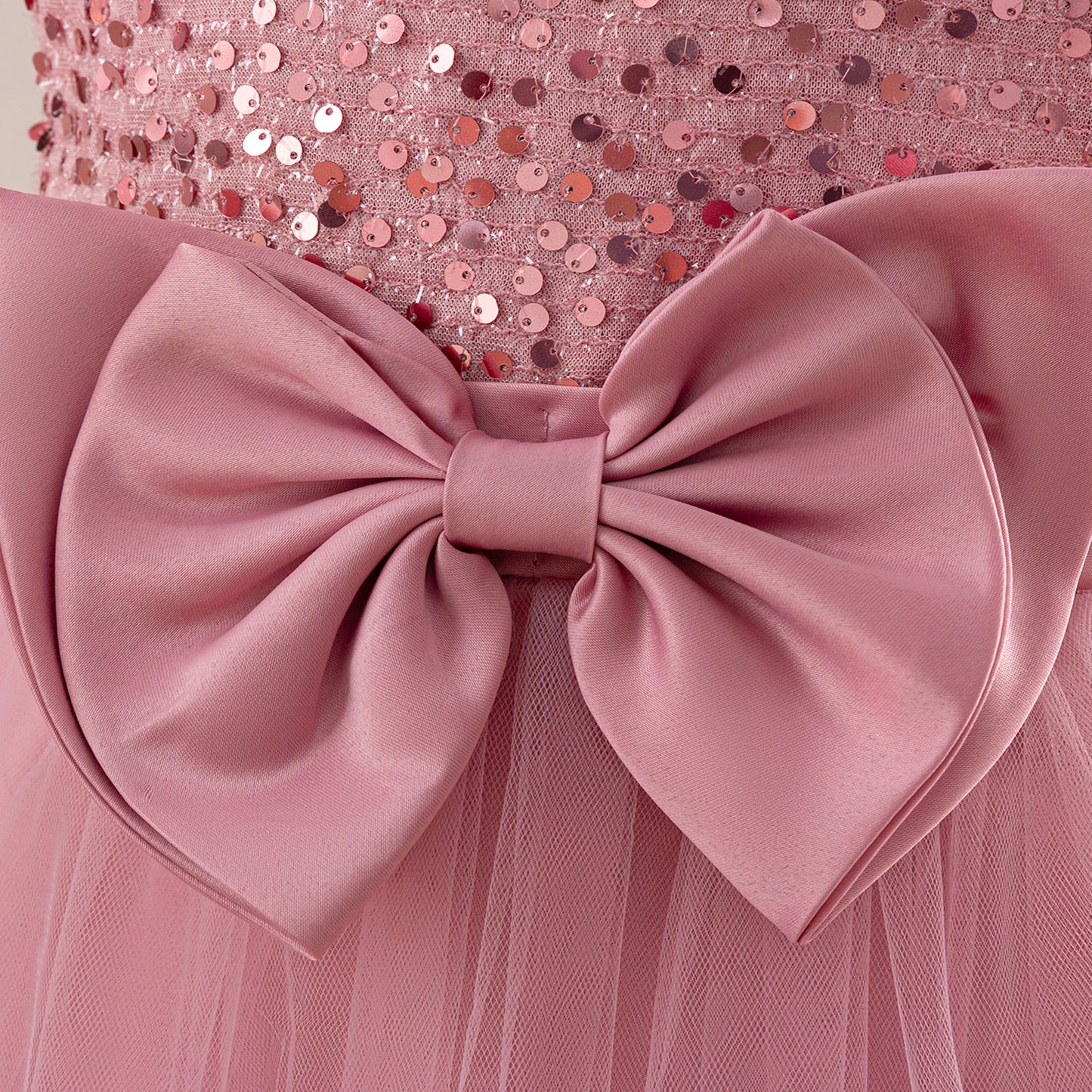 Girls' Sequin Tulle Maxi Dress with Bowknot – Party & Formal A-line Gown