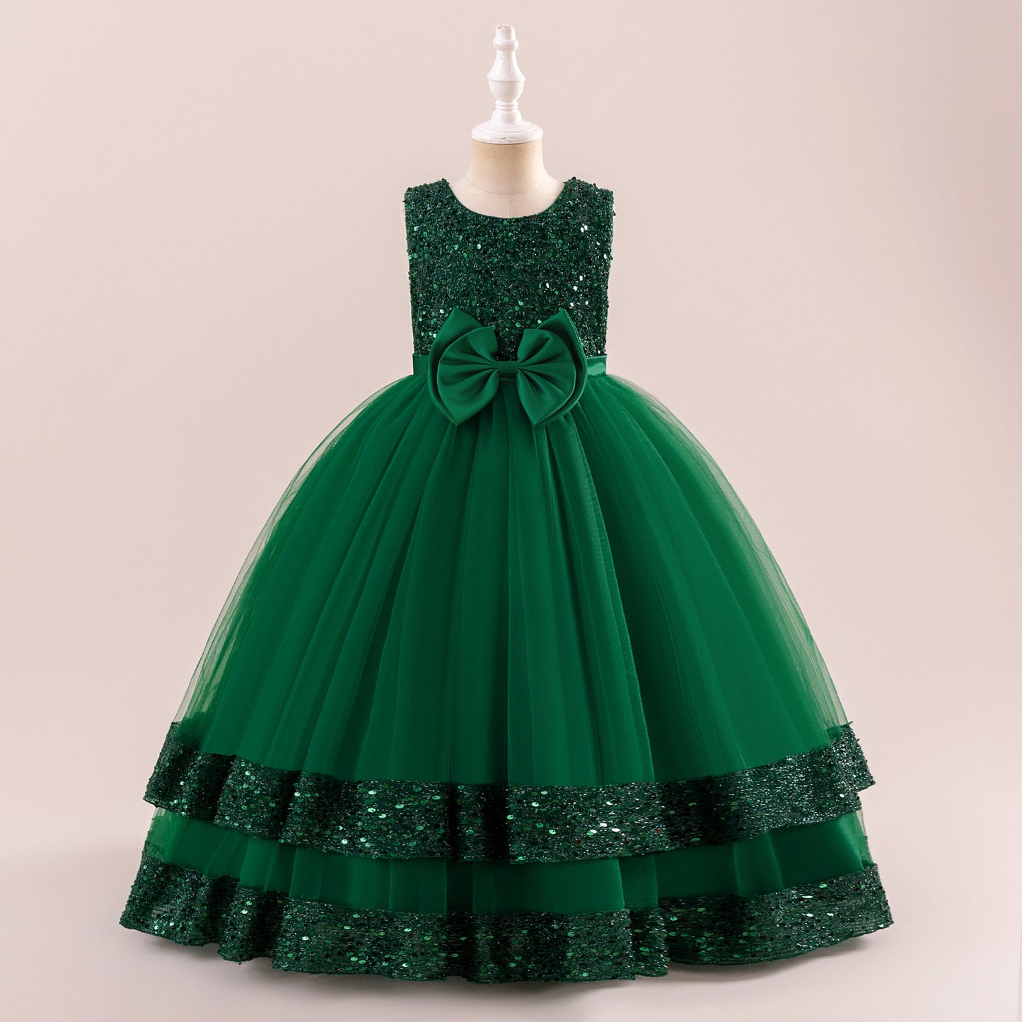 Girls' Sequin Tulle Maxi Dress with Bowknot – Party & Formal A-line Gown