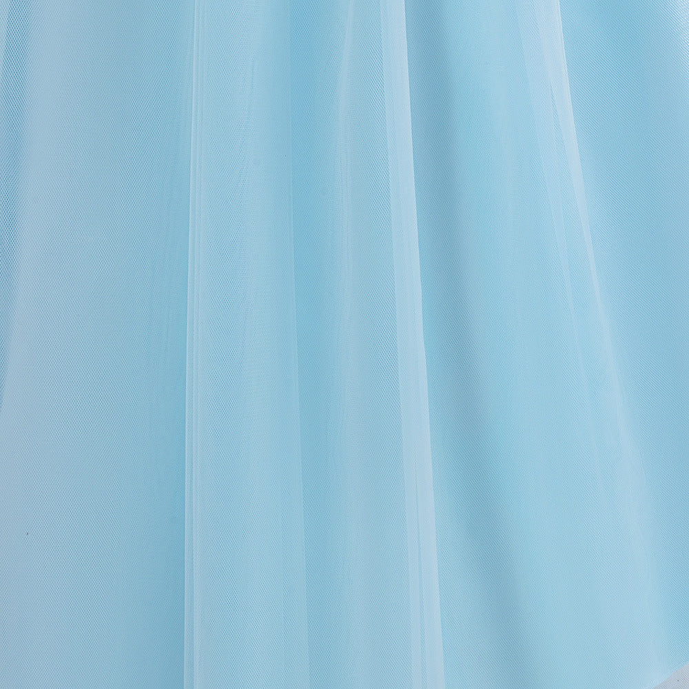Sequin Tulle Maxi Party Dress for Girls with Bow & Flutter Sleeves