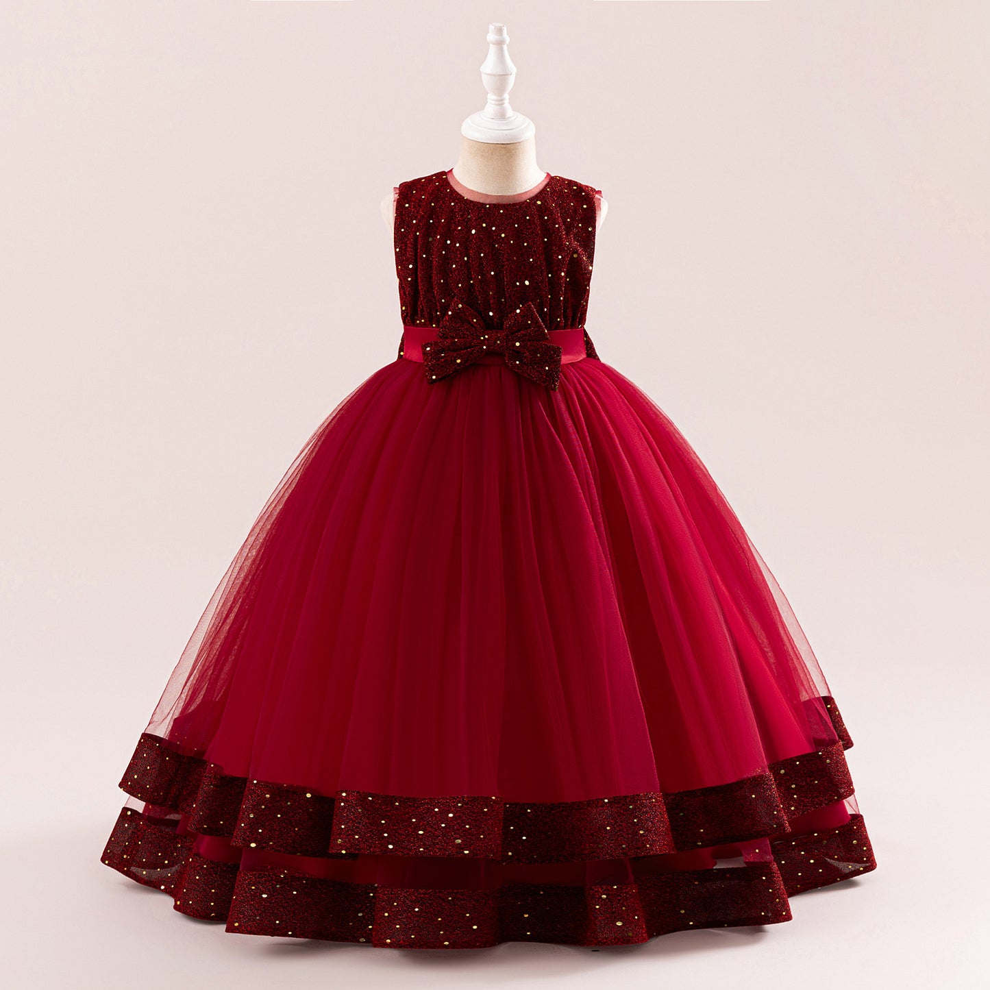 Girls' Sequin Tulle Maxi Dress - Princess Tiered Party Dress