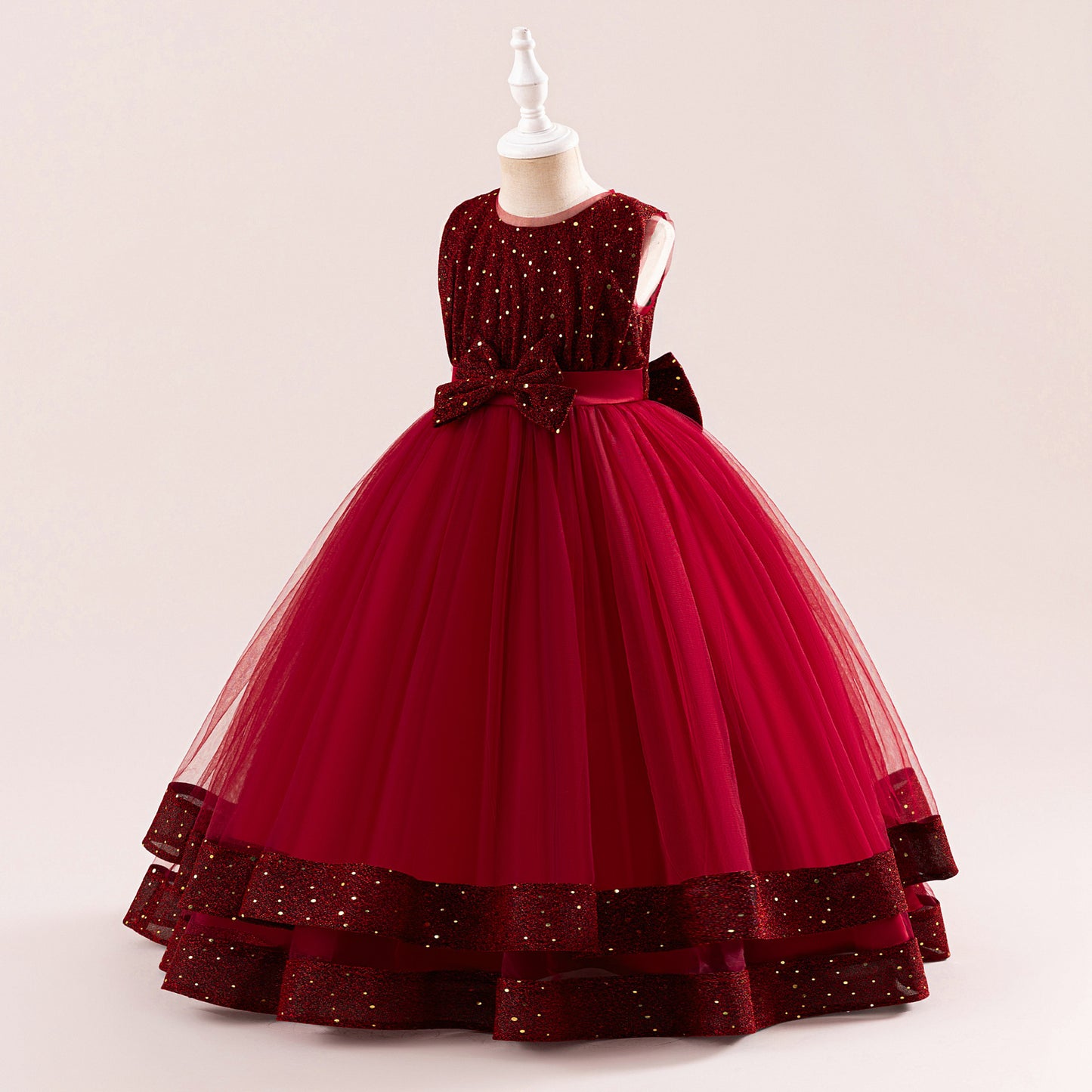 Girls' Sequin Tulle Maxi Dress - Princess Tiered Party Dress