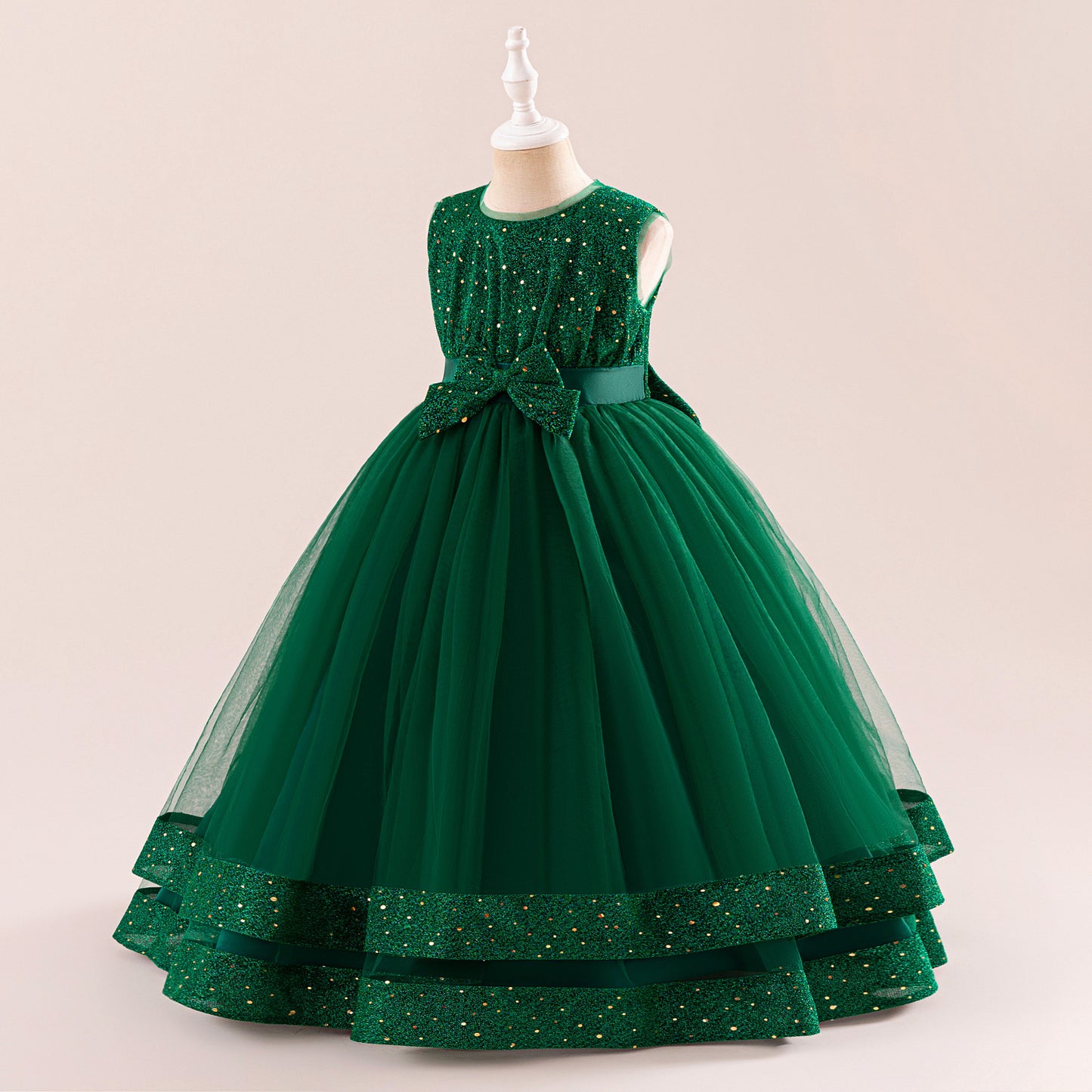 Girls' Sequin Tulle Maxi Dress - Princess Tiered Party Dress