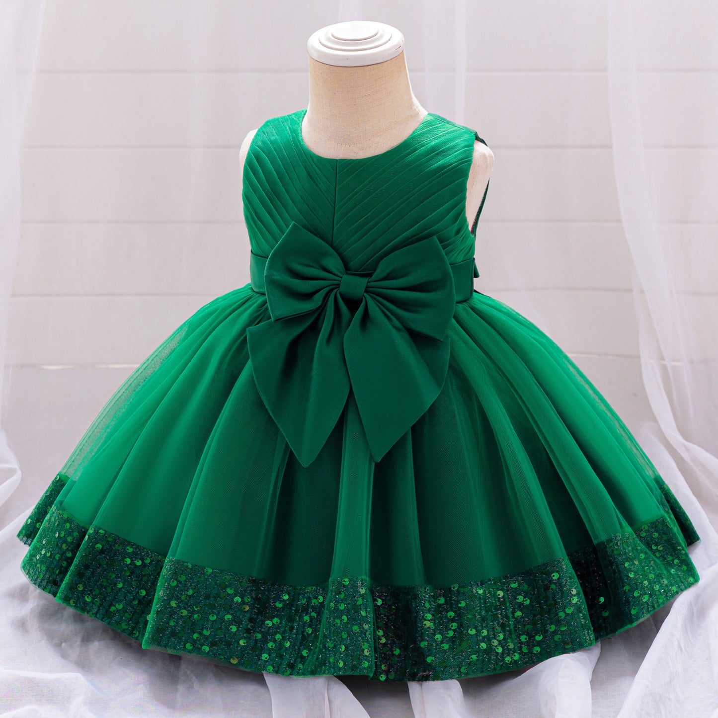 Cute Toddler Ball Gown - Sequined Tulle Princess Dress with Bow | Party & Wedding Outfit