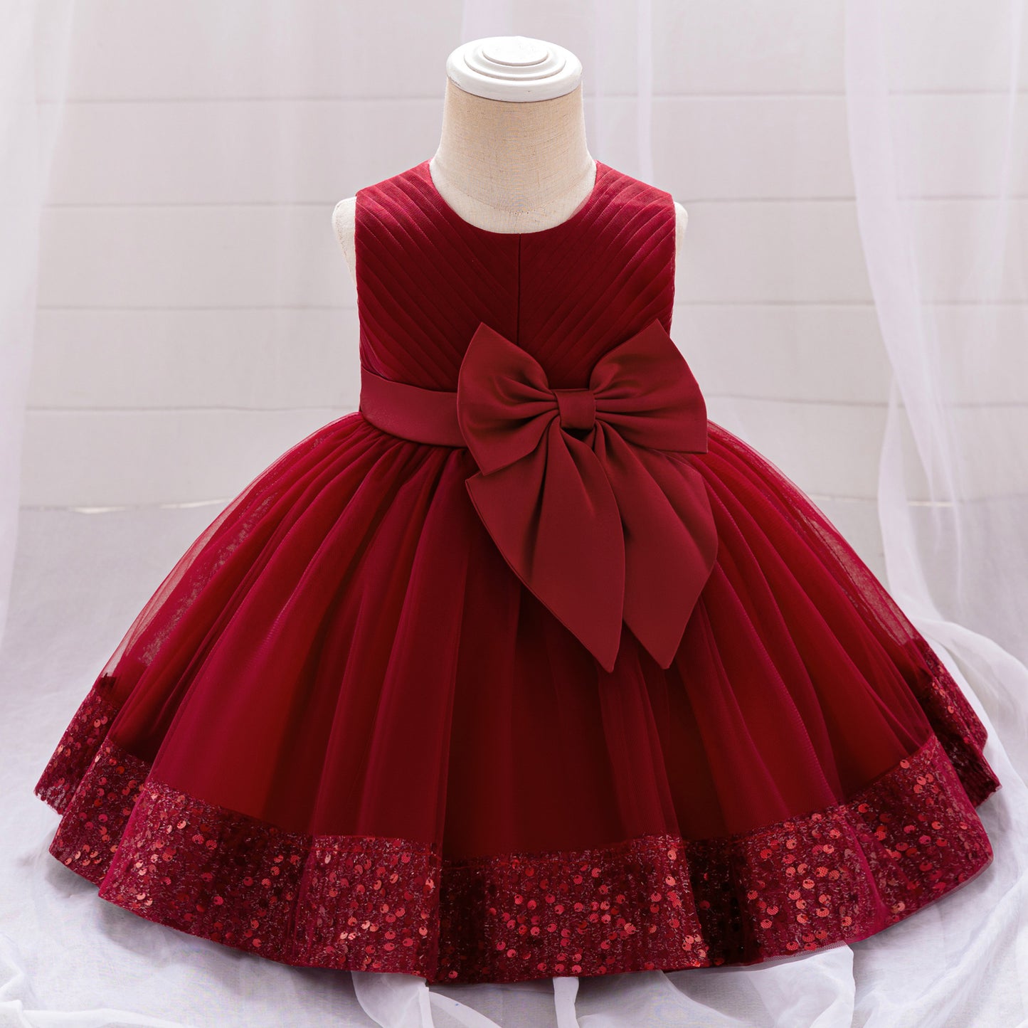 Cute Toddler Ball Gown - Sequined Tulle Princess Dress with Bow | Party & Wedding Outfit