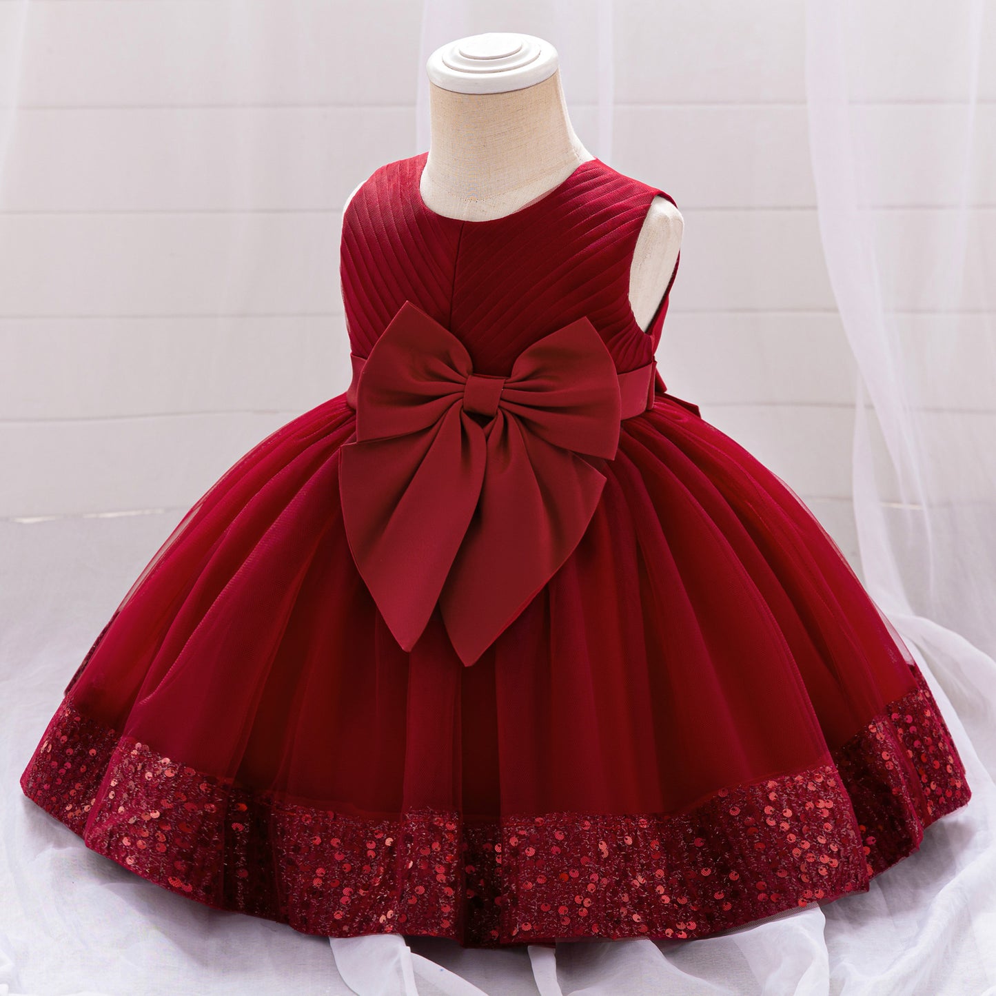Cute Toddler Ball Gown - Sequined Tulle Princess Dress with Bow | Party & Wedding Outfit