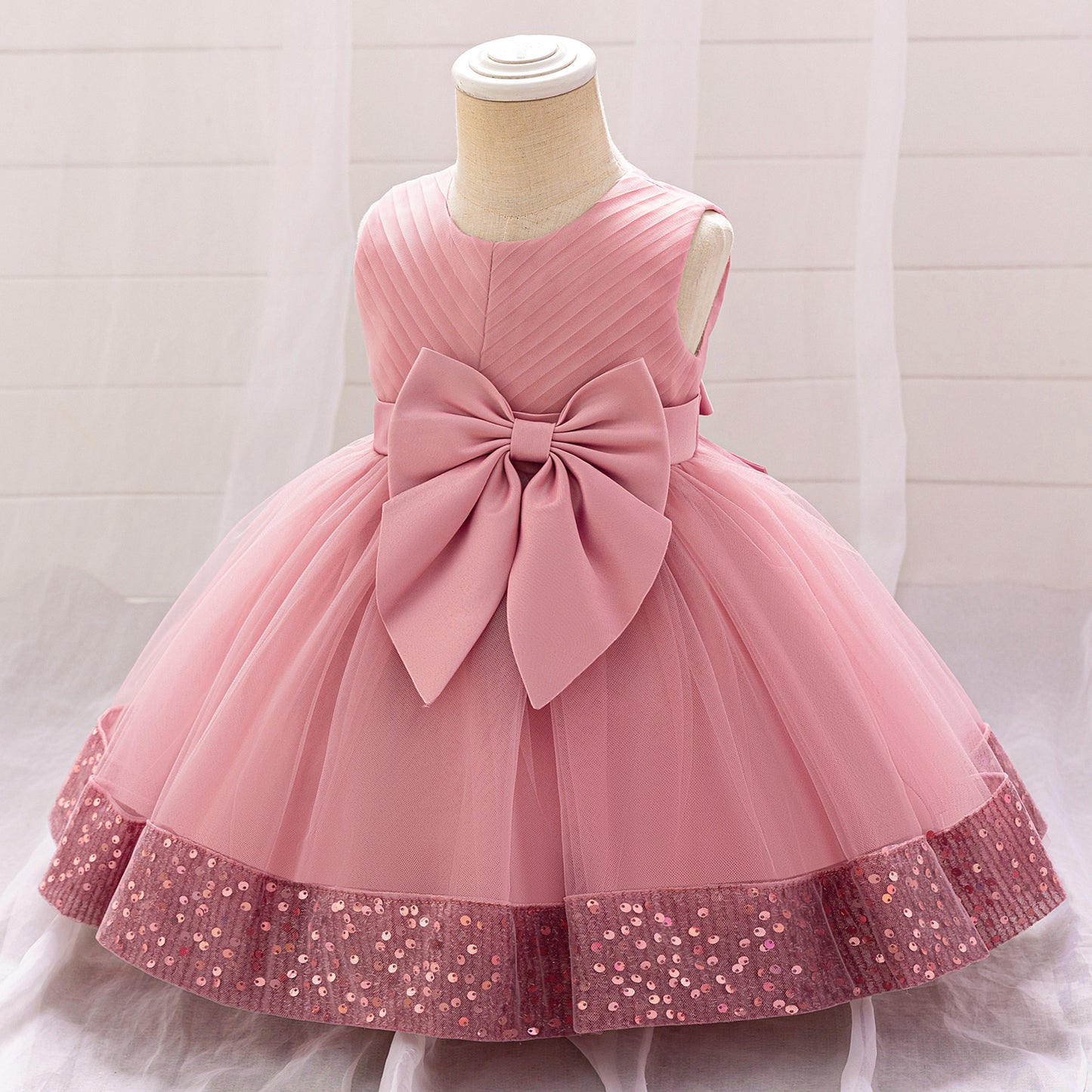 Cute Toddler Ball Gown - Sequined Tulle Princess Dress with Bow | Party & Wedding Outfit