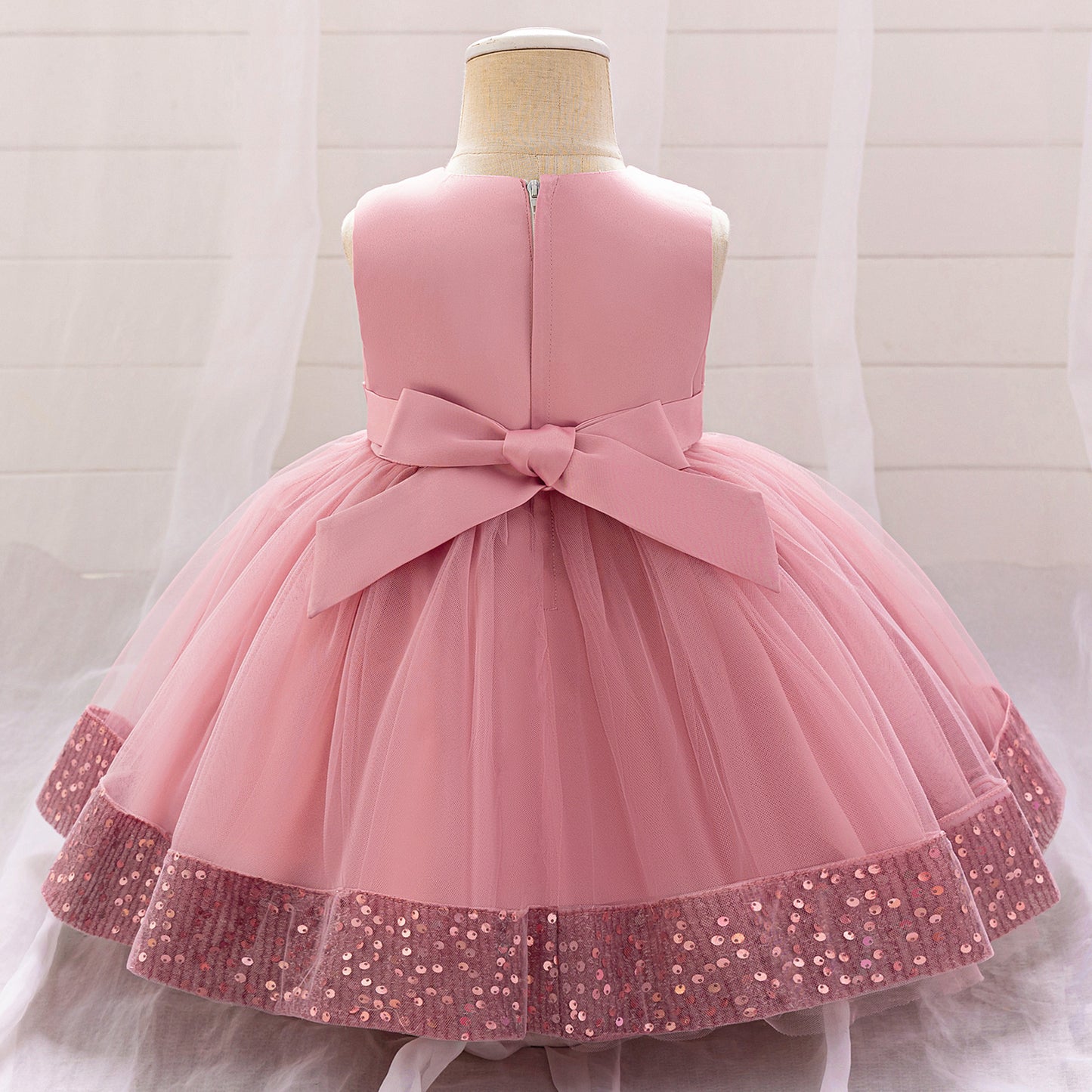 Cute Toddler Ball Gown - Sequined Tulle Princess Dress with Bow | Party & Wedding Outfit