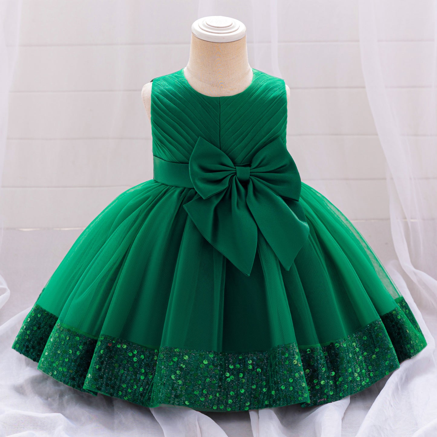Cute Toddler Ball Gown - Sequined Tulle Princess Dress with Bow | Party & Wedding Outfit