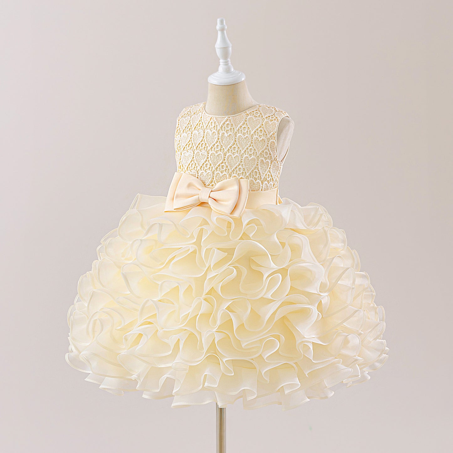 Sleeveless Bowknot Tiered Princess Dress for Girls | Tea-Length, A-Line Party Gown