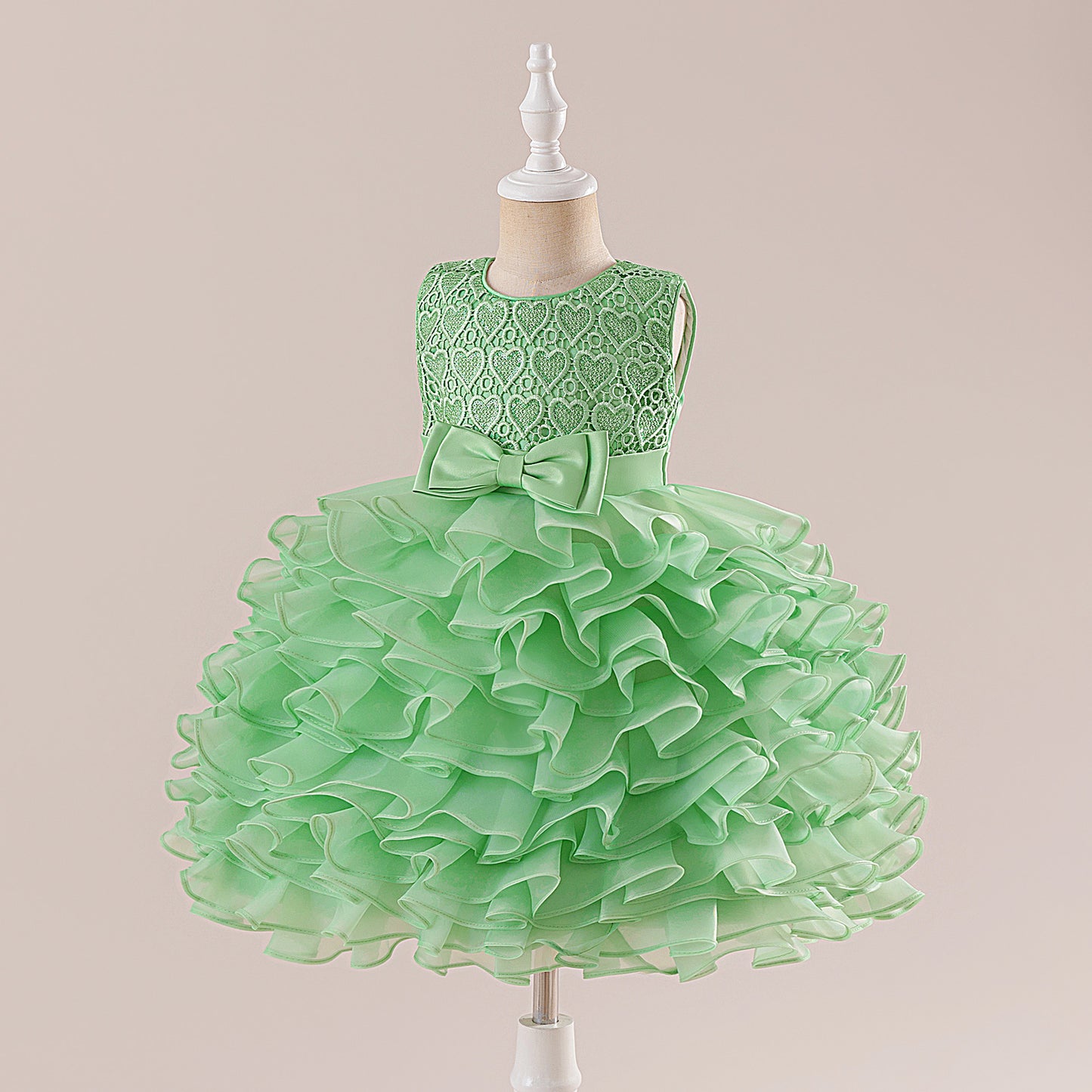 Sleeveless Bowknot Tiered Princess Dress for Girls | Tea-Length, A-Line Party Gown