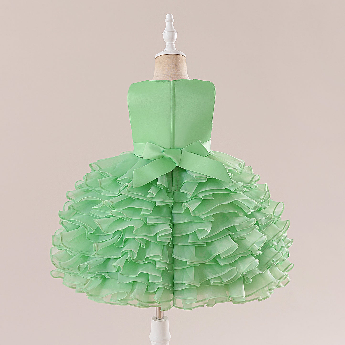 Sleeveless Bowknot Tiered Princess Dress for Girls | Tea-Length, A-Line Party Gown