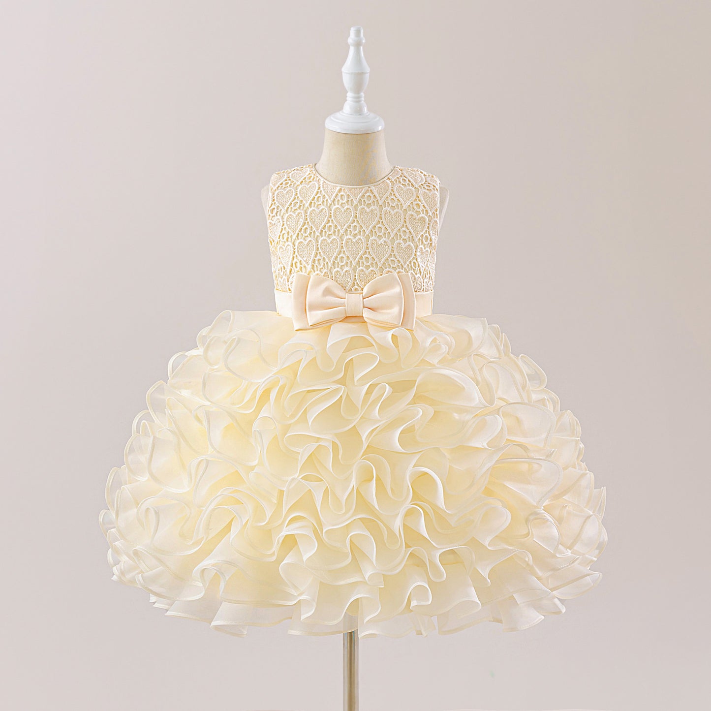 Sleeveless Bowknot Tiered Princess Dress for Girls | Tea-Length, A-Line Party Gown