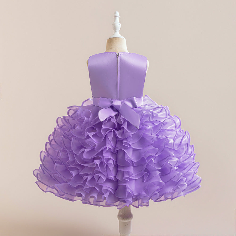 Cute Sleeveless Tiered Ball Gown Dress with Bowknot for Girls | Lace Princess Party Dress