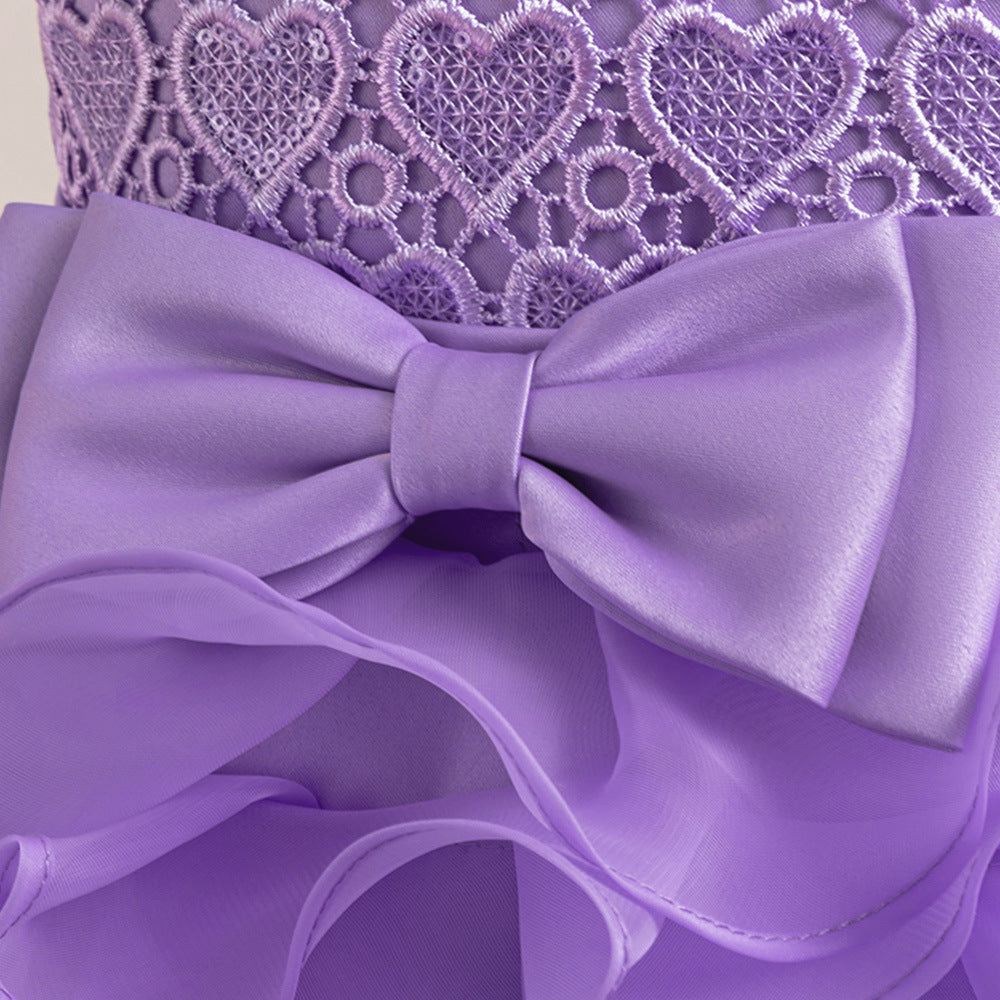 Cute Sleeveless Tiered Ball Gown Dress with Bowknot for Girls | Lace Princess Party Dress