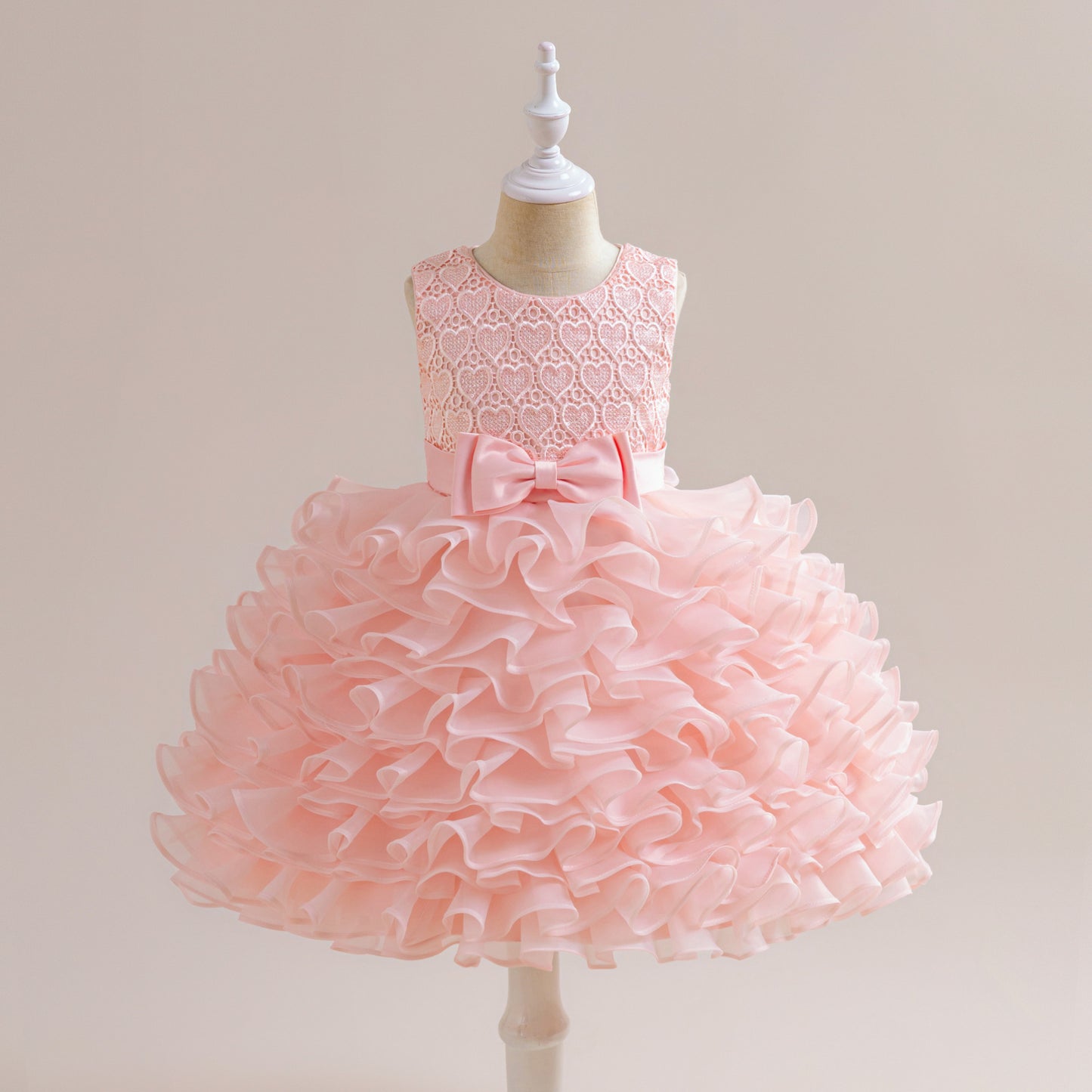 Cute Sleeveless Tiered Ball Gown Dress with Bowknot for Girls | Lace Princess Party Dress