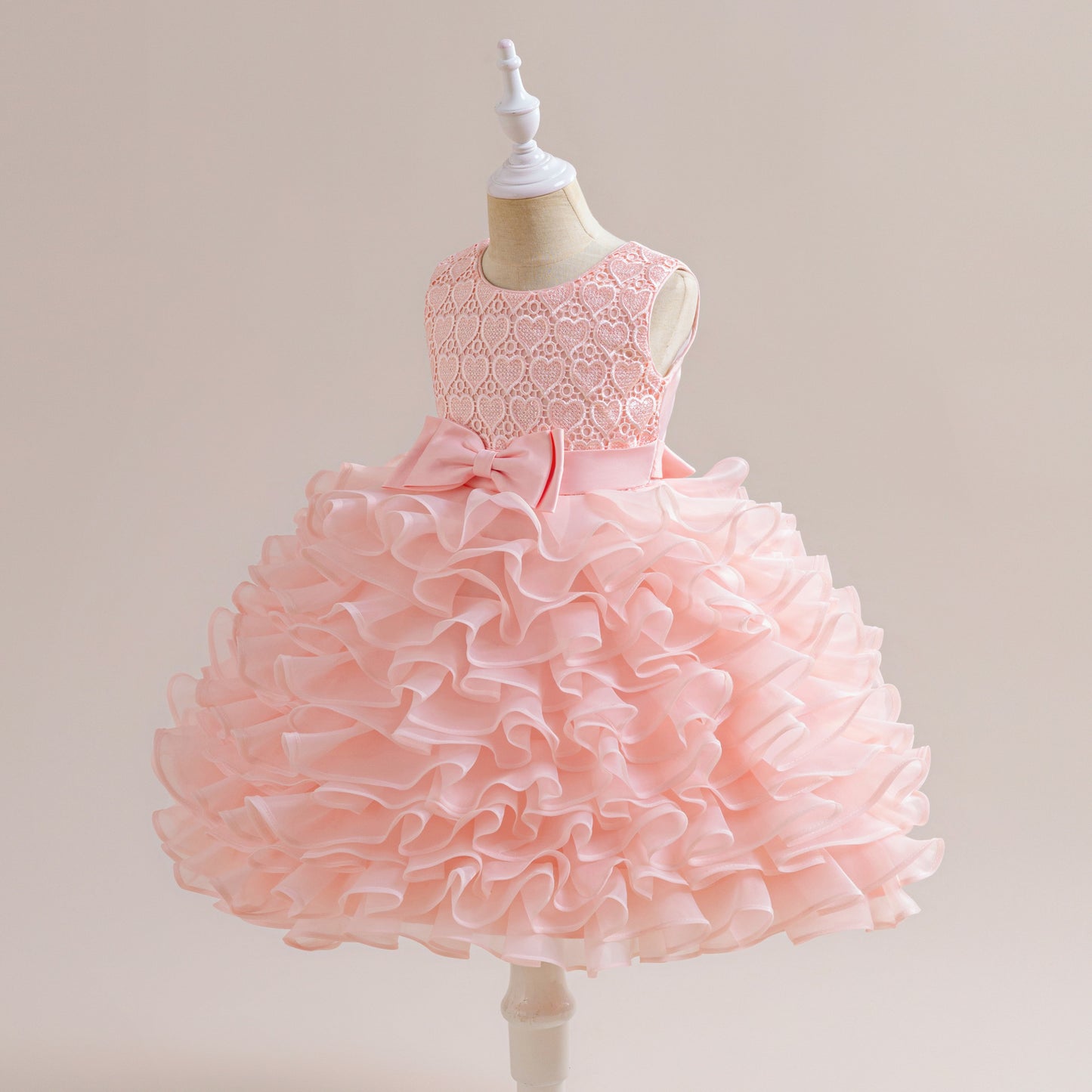 Cute Sleeveless Tiered Ball Gown Dress with Bowknot for Girls | Lace Princess Party Dress