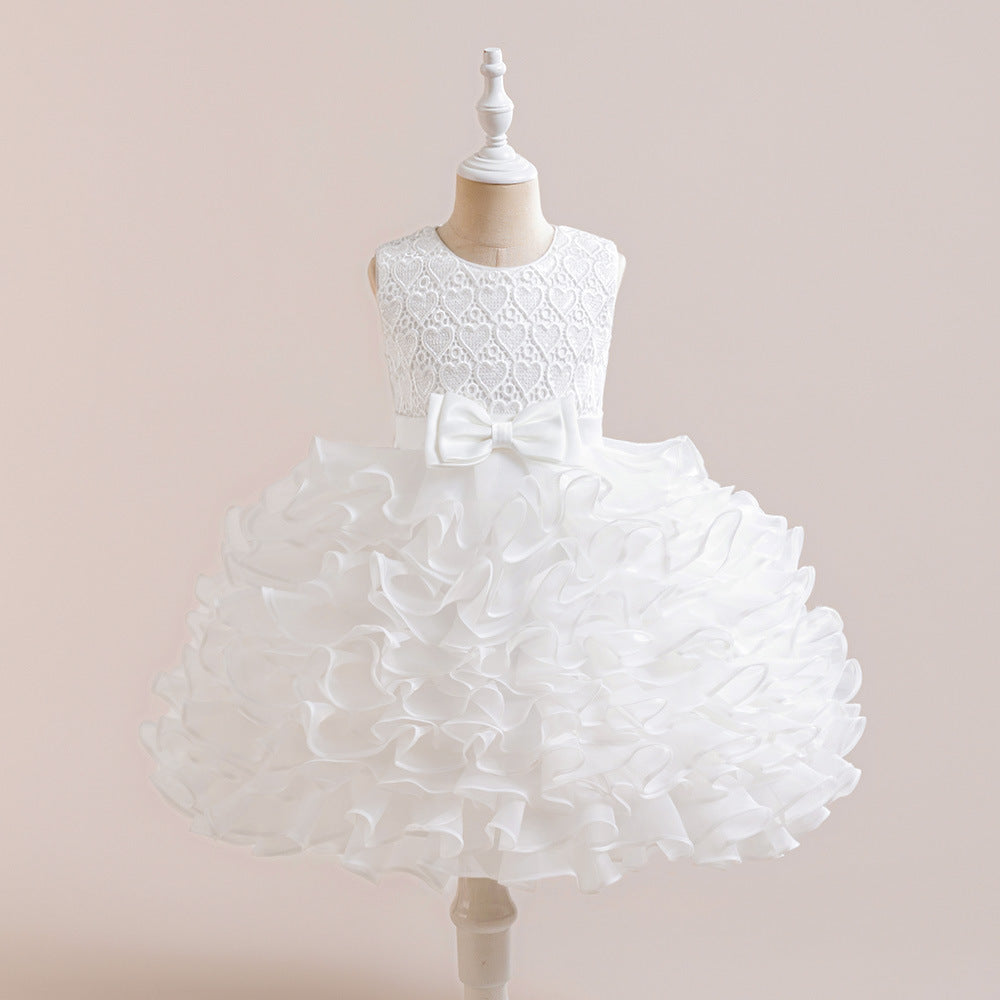 Cute Sleeveless Tiered Ball Gown Dress with Bowknot for Girls | Lace Princess Party Dress