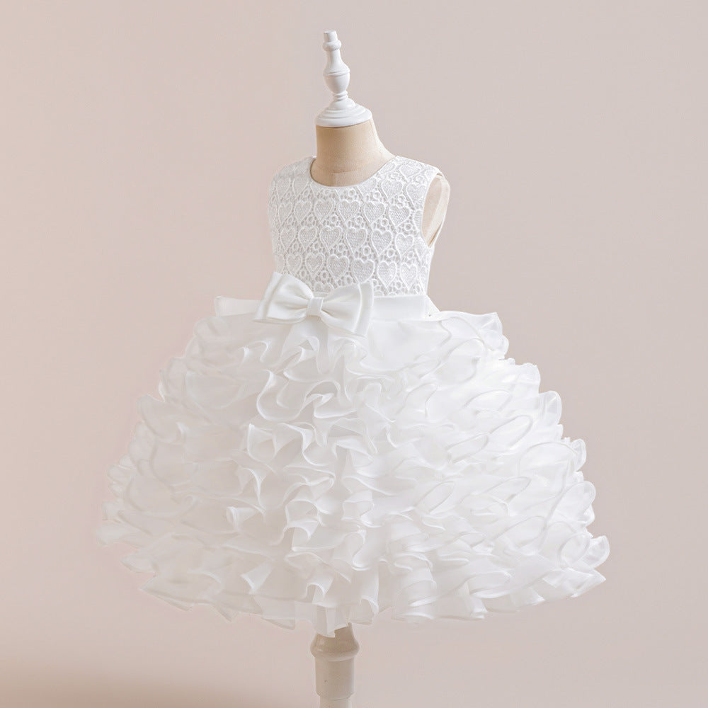 Cute Sleeveless Tiered Ball Gown Dress with Bowknot for Girls | Lace Princess Party Dress