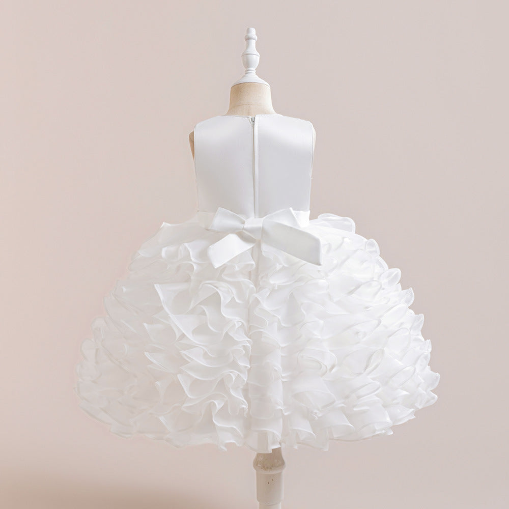 Cute Sleeveless Tiered Ball Gown Dress with Bowknot for Girls | Lace Princess Party Dress