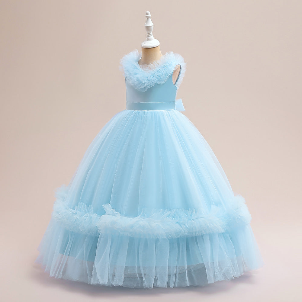 Sleeveless A-Line Tulle Maxi Dress for Girls - Princess Party & Wedding Gown