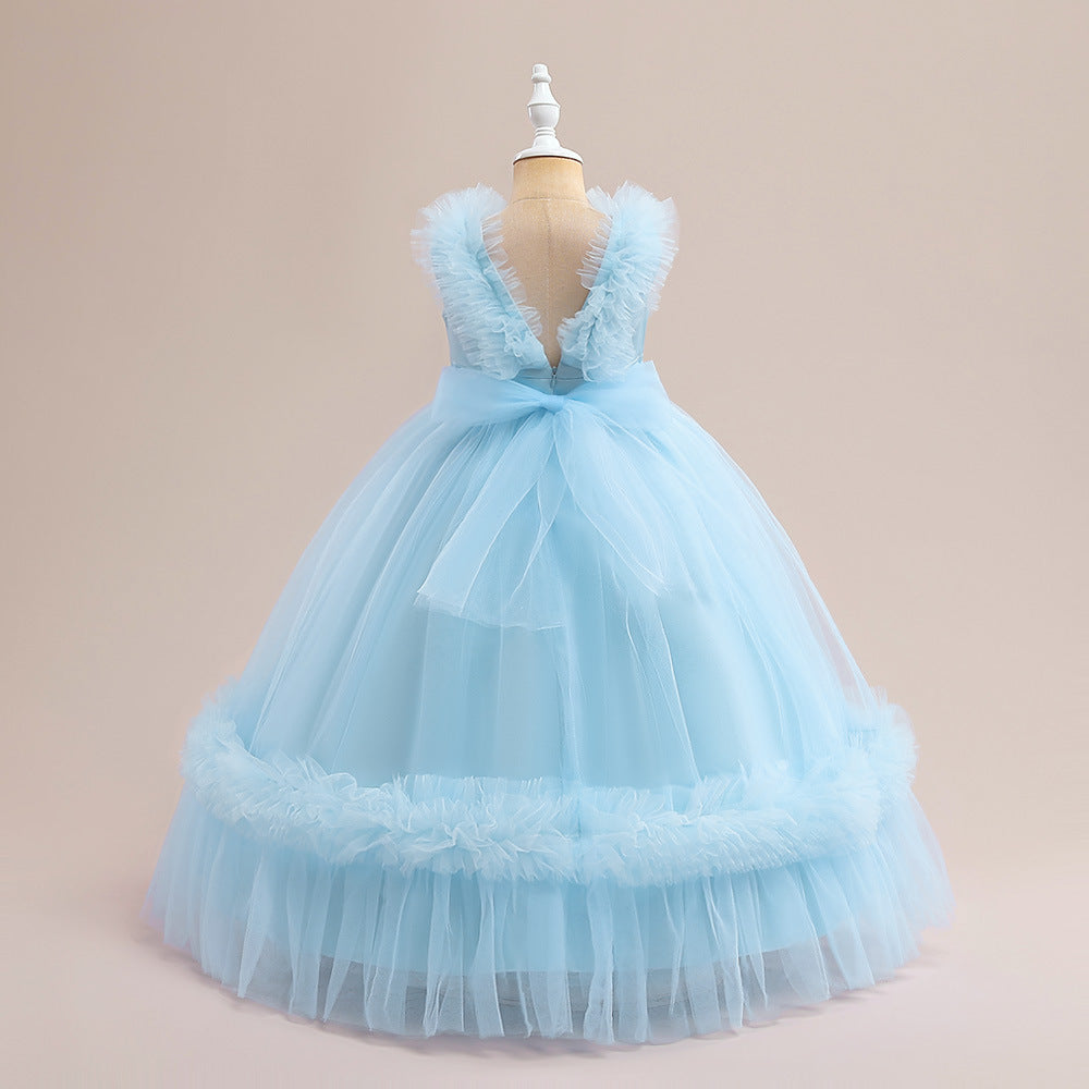 Sleeveless A-Line Tulle Maxi Dress for Girls - Princess Party & Wedding Gown