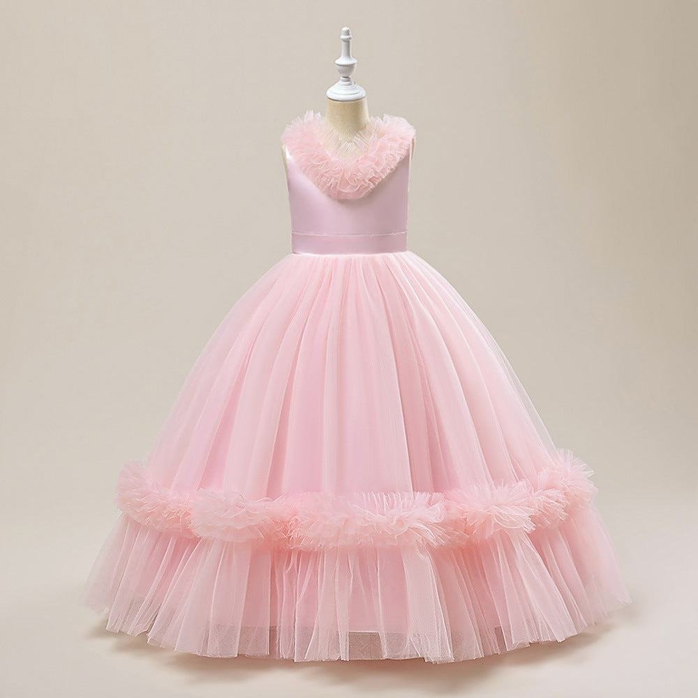 Sleeveless A-Line Tulle Maxi Dress for Girls - Princess Party & Wedding Gown