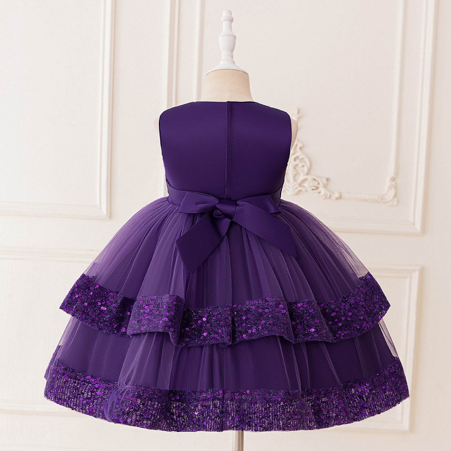 Cute Girl's Tiered Sequin Tulle Dress – Princess Party & Flower Girl Gown