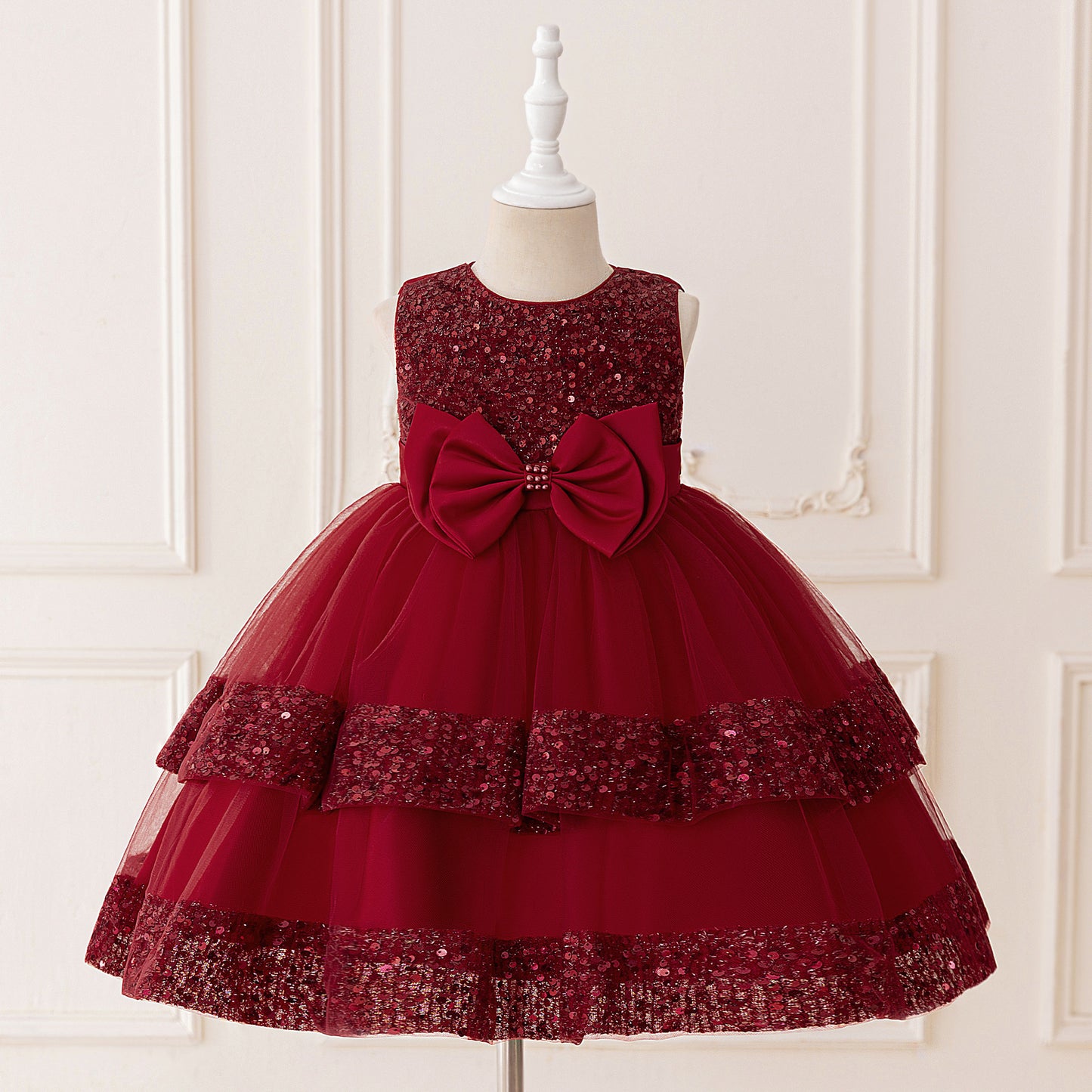 Cute Girl's Tiered Sequin Tulle Dress – Princess Party & Flower Girl Gown