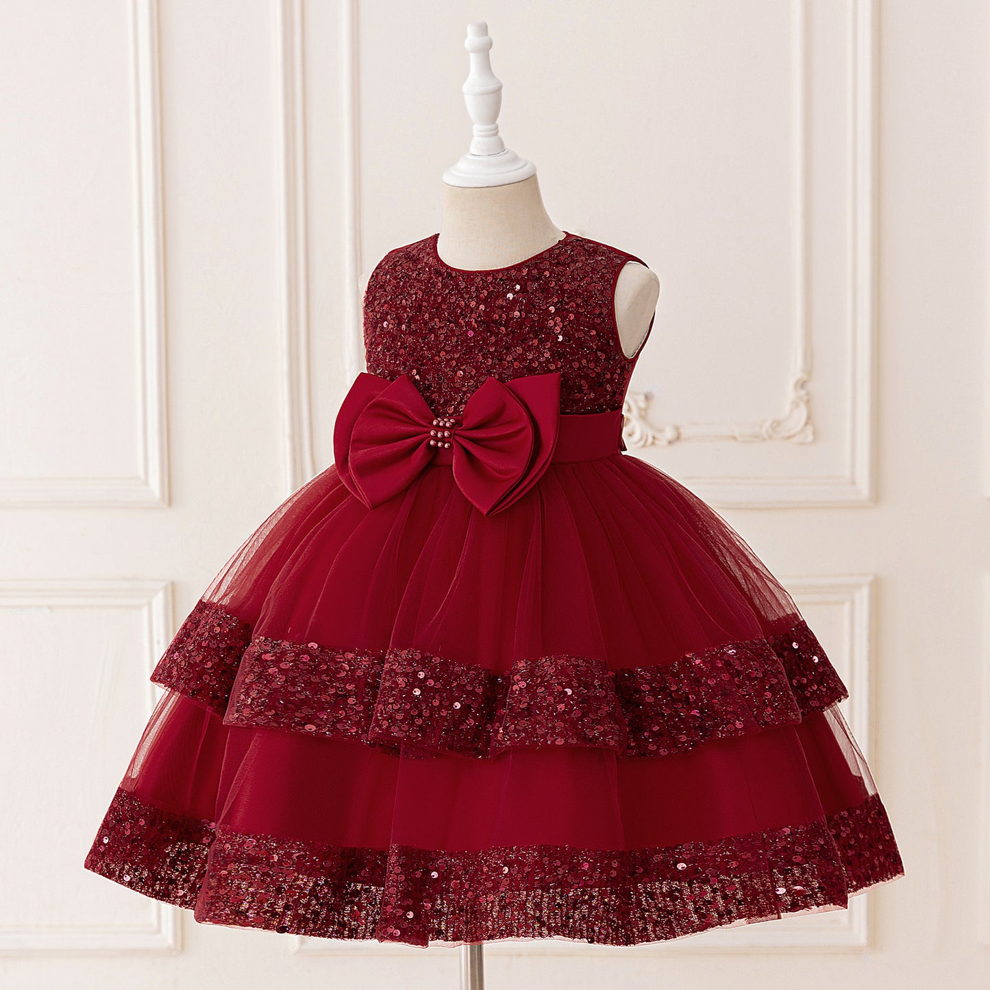 Cute Girl's Tiered Sequin Tulle Dress – Princess Party & Flower Girl Gown