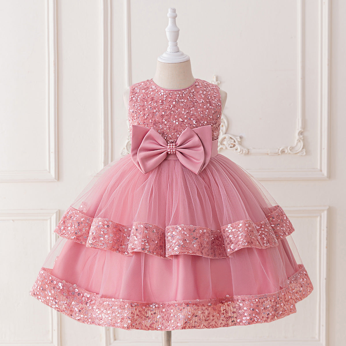 Cute Girl's Tiered Sequin Tulle Dress – Princess Party & Flower Girl Gown