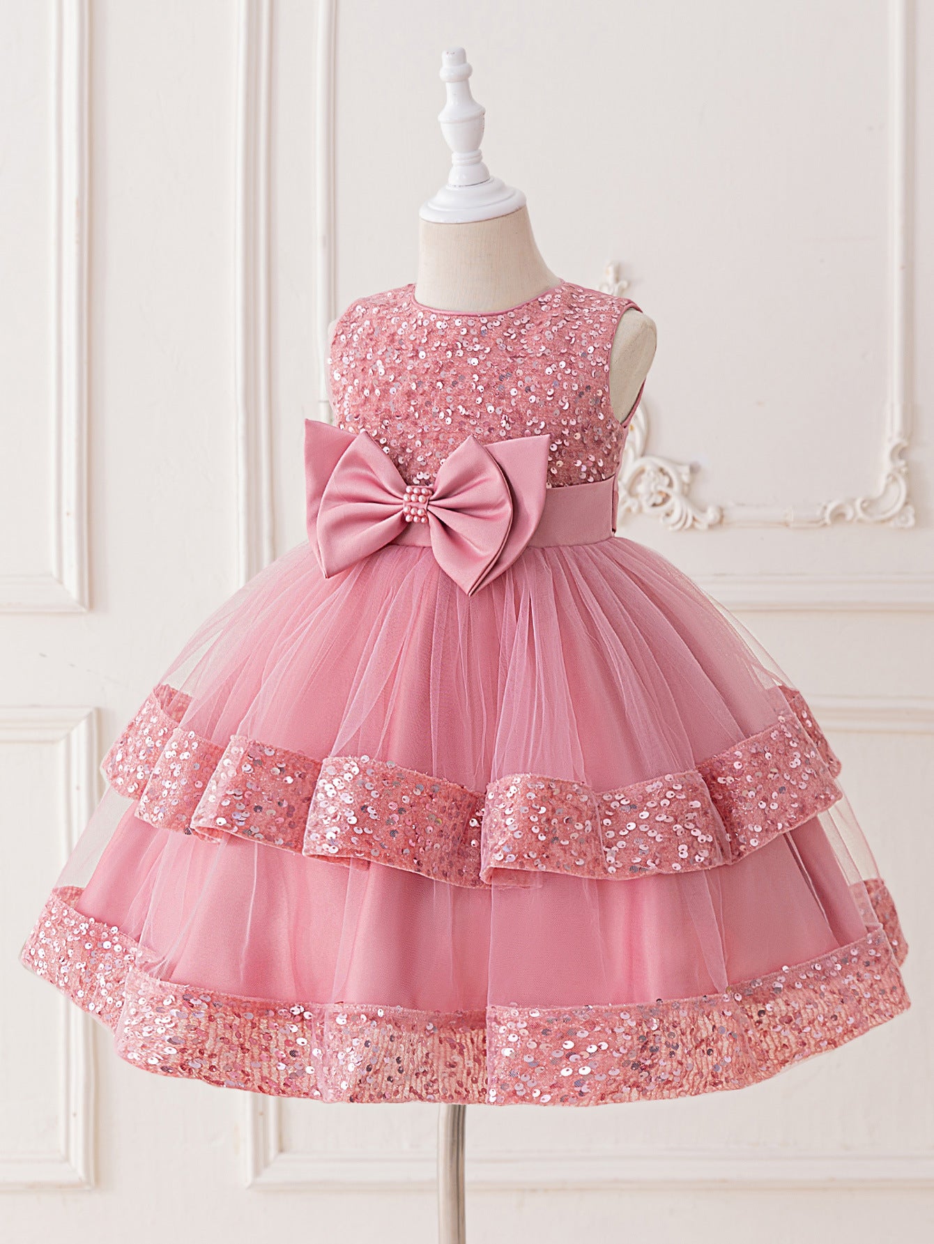 Cute Girl's Tiered Sequin Tulle Dress – Princess Party & Flower Girl Gown